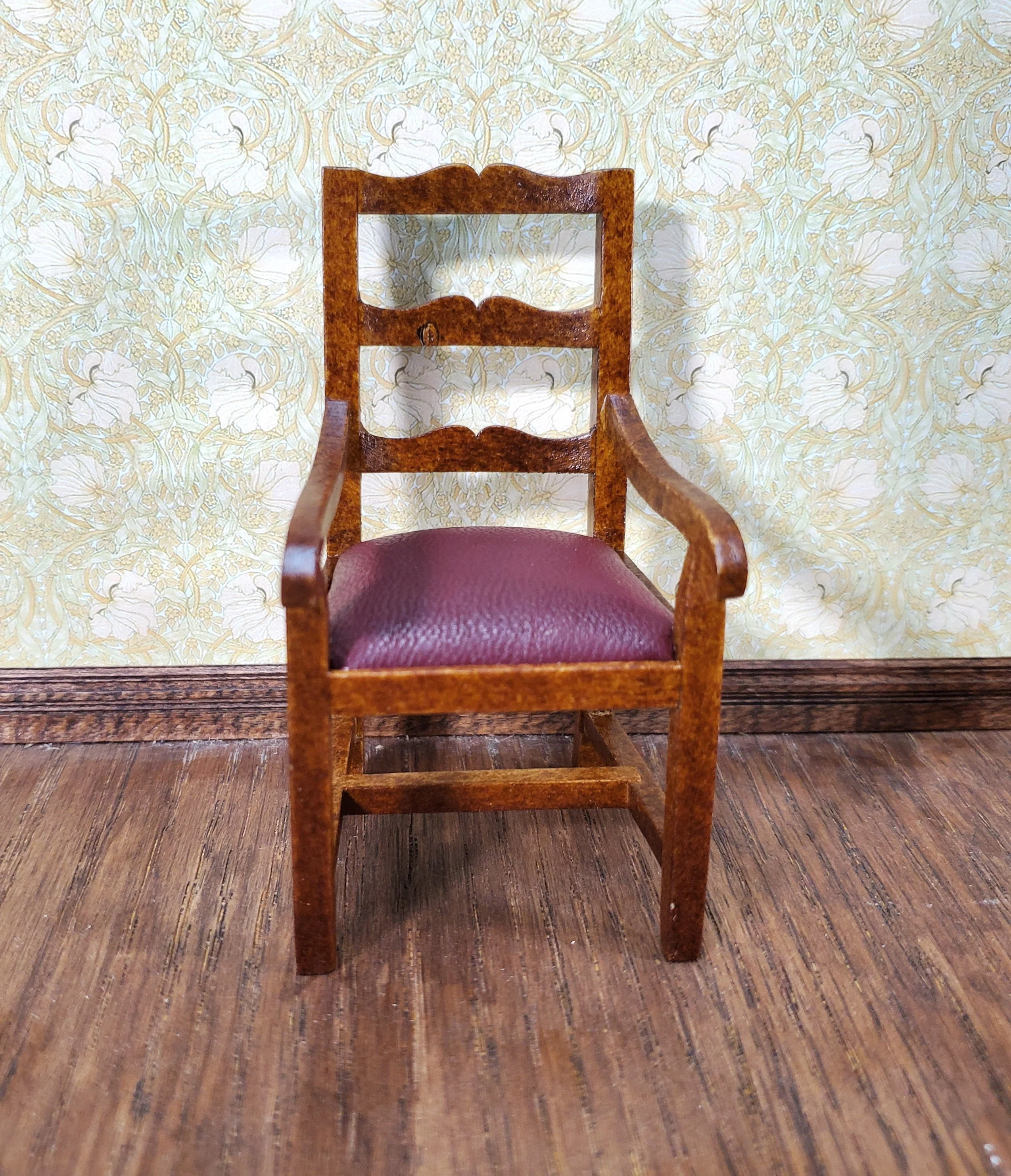 Dollhouse Arm Chair Faux Padded Leather Seat 1:12 Scale Miniature Furniture - Image 2
