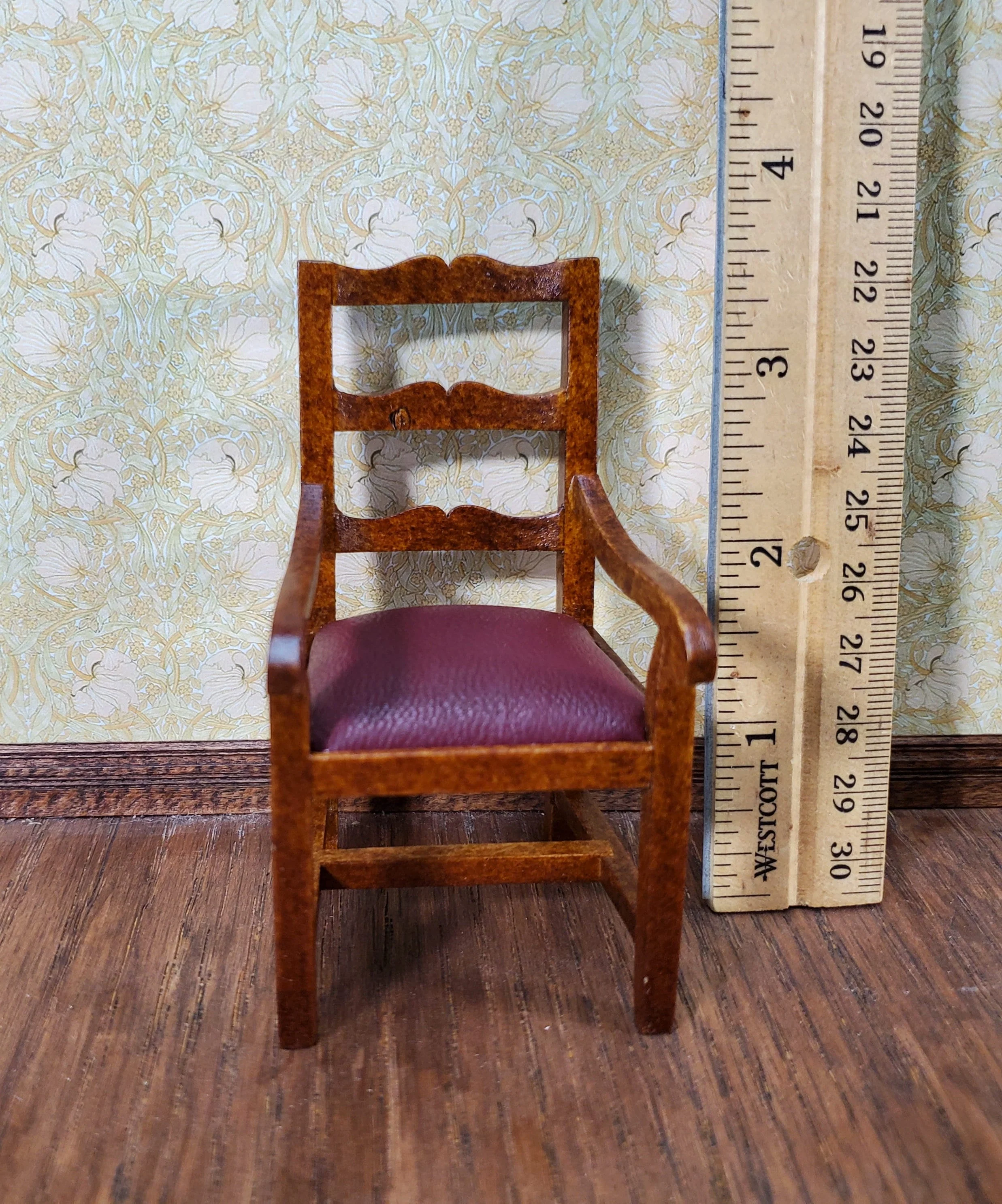 Dollhouse Arm Chair Faux Padded Leather Seat 1:12 Scale Miniature Furniture - Image 4