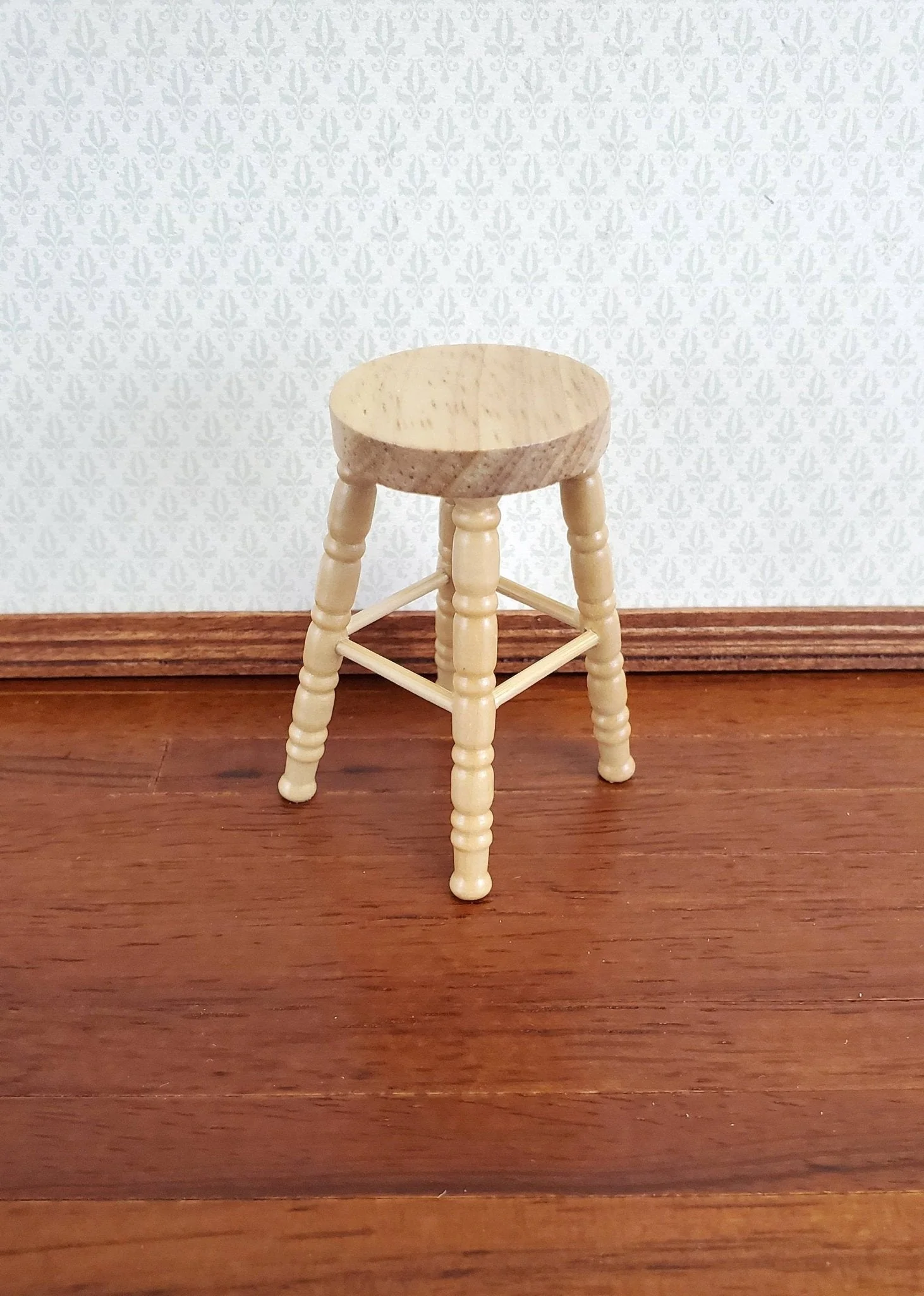 Dollhouse Miniature Bar Stool Wood Light Oak Finish 1:12 Scale Furniture
