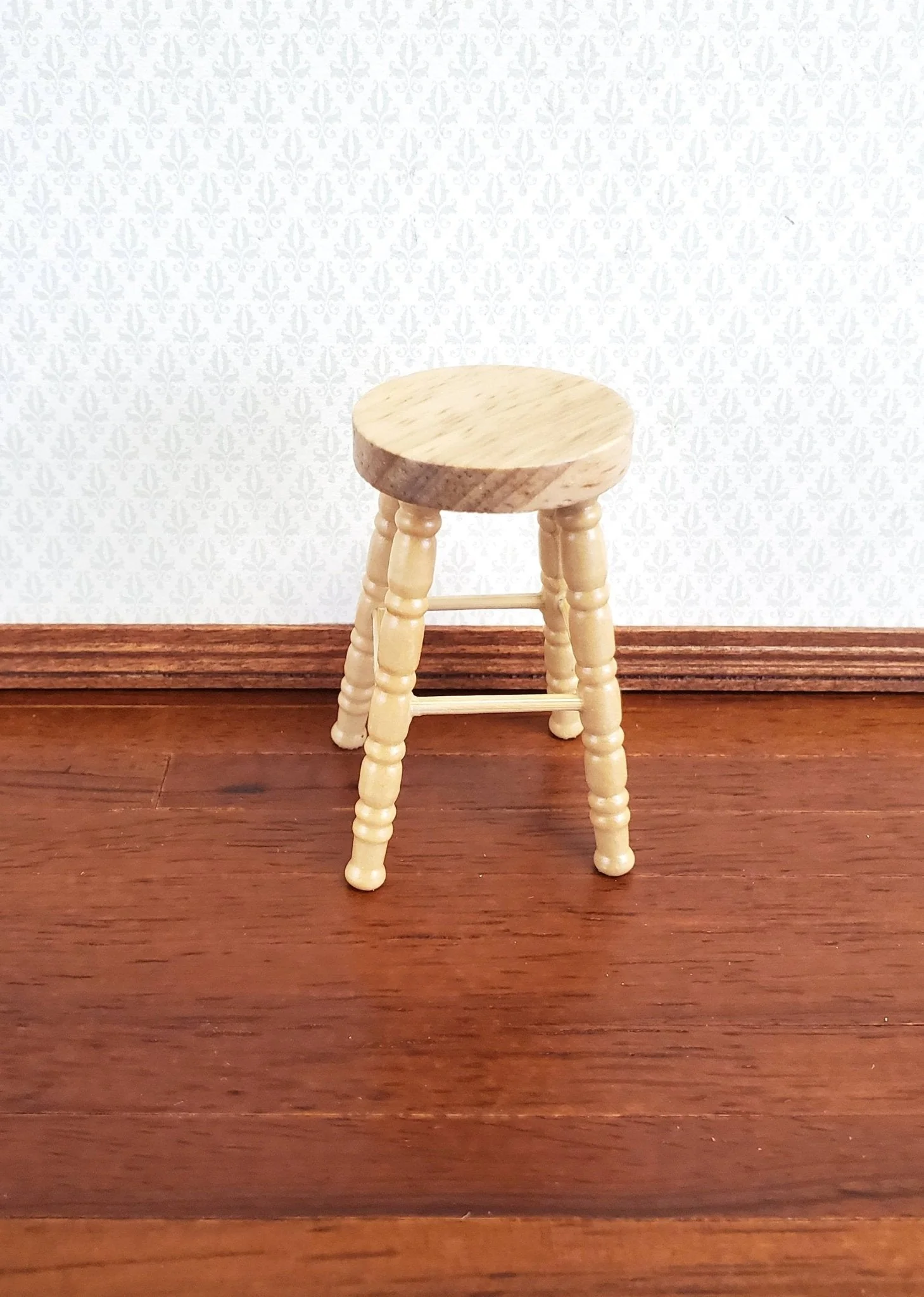Dollhouse Miniature Bar Stool Wood Light Oak Finish 1:12 Scale Furniture - Image 2