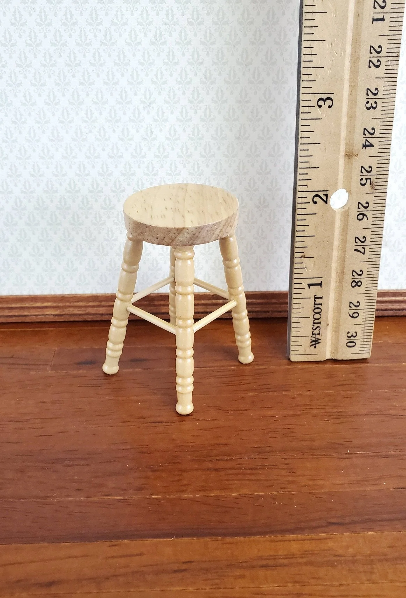 Dollhouse Miniature Bar Stool Wood Light Oak Finish 1:12 Scale Furniture - Image 3