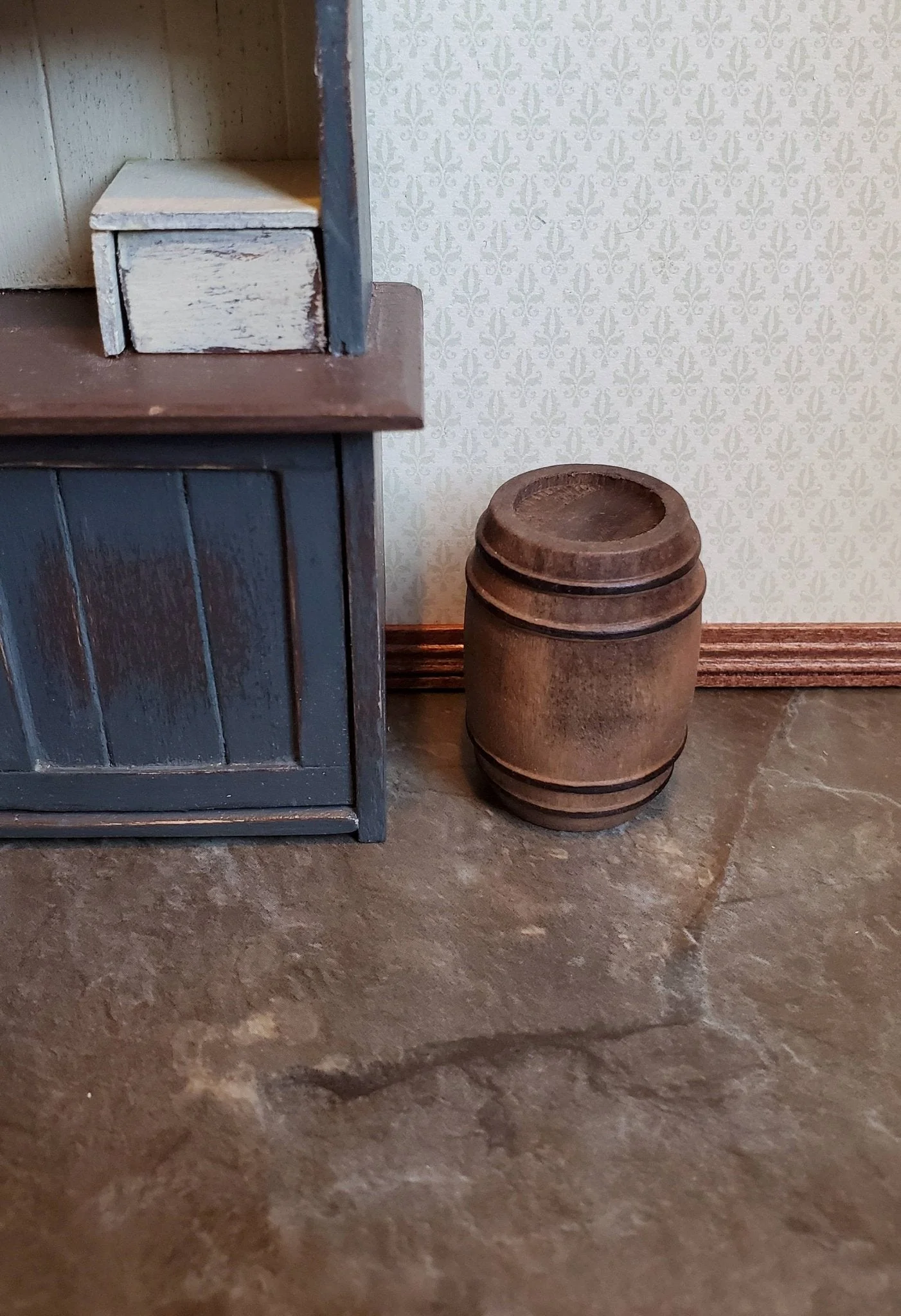 Dollhouse Miniature Barrel Small Distress Painted Wood 1:12 Scale Wooden Keg - Image 3