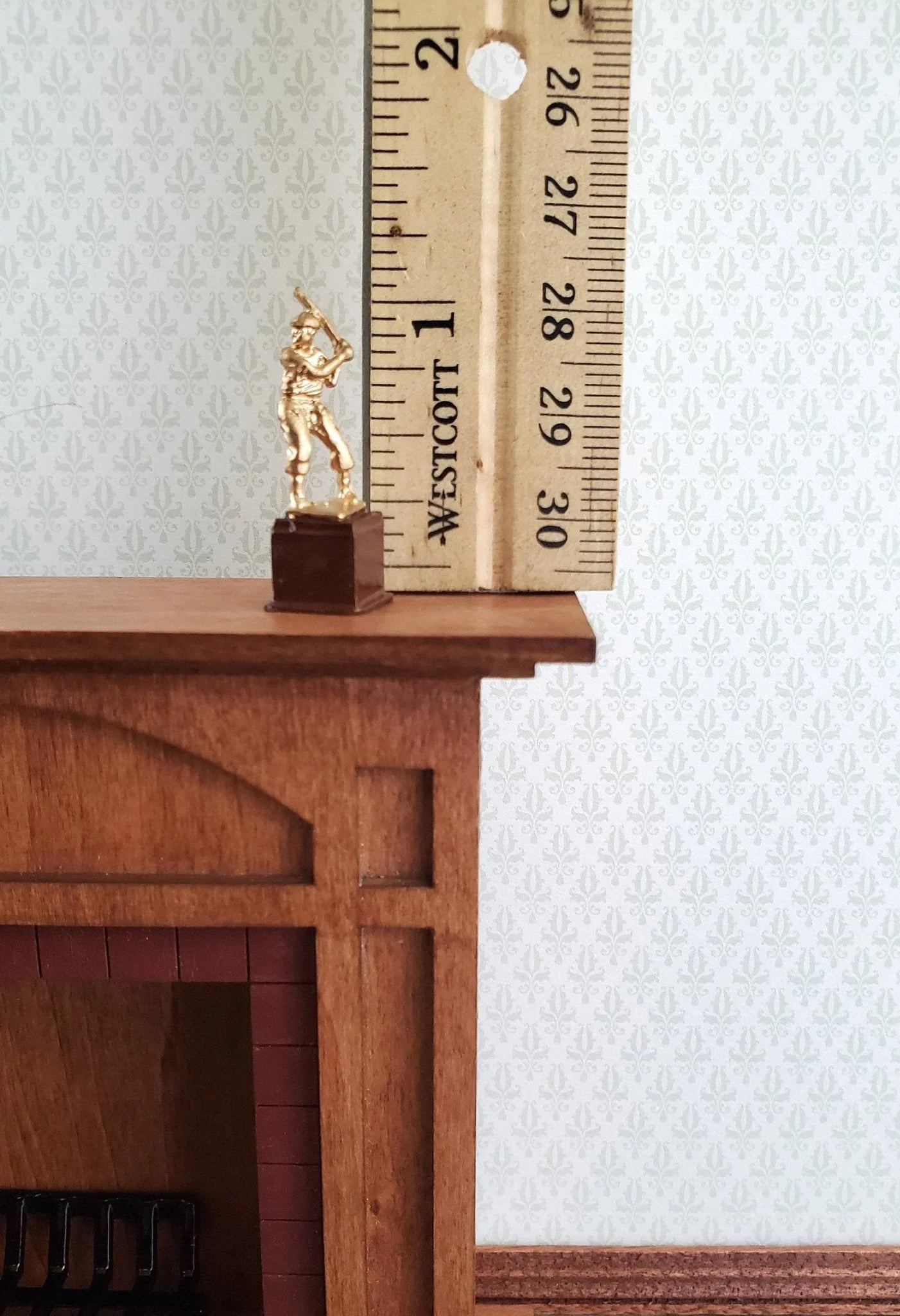 Dollhouse Miniature Baseball Trophy Statue Gold 1:12 Scale Painted Metal - Image 3