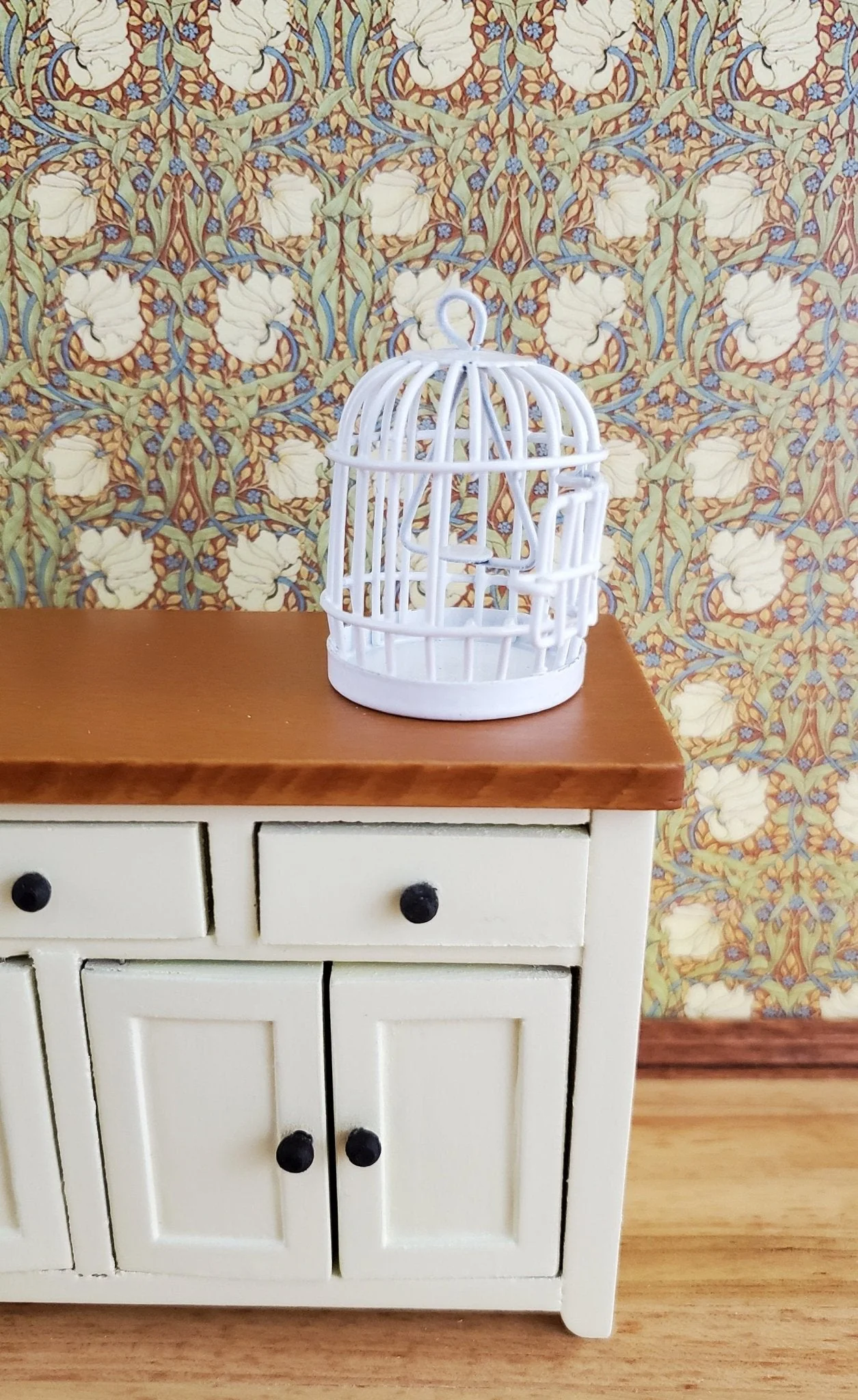 Dollhouse Miniature Birdcage White Metal Opens 1:12 Scale - Image 2