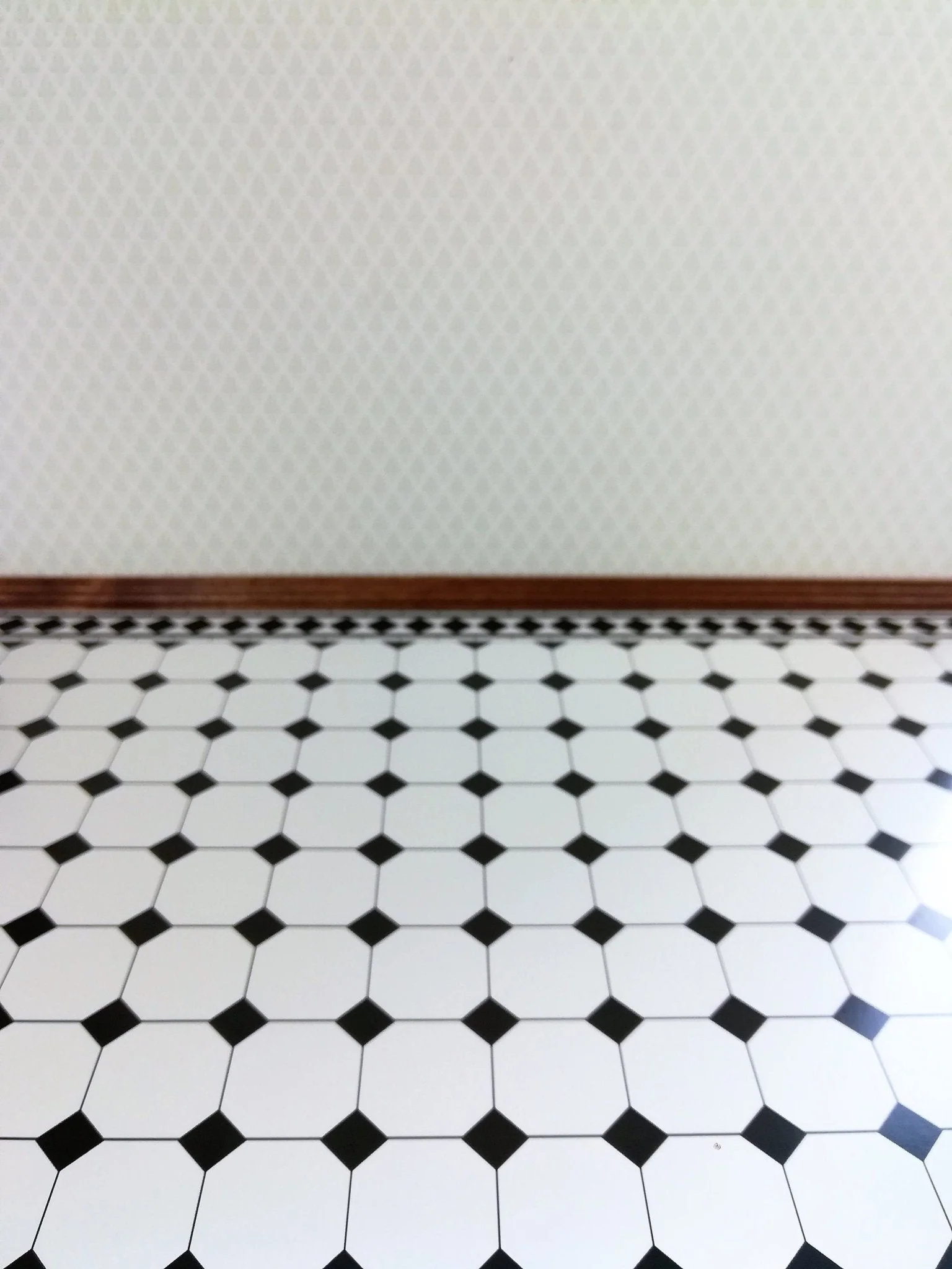 Dollhouse Miniature Black & White Faux Tile Flooring Diamonds Squares 1:12 Scale - Image 2