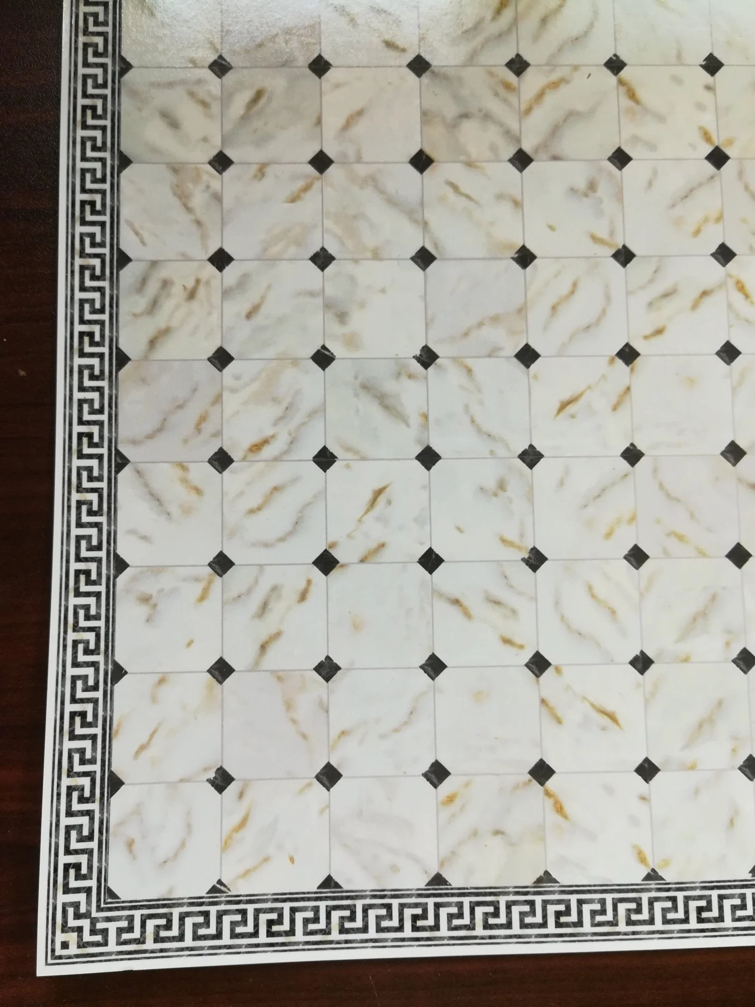 Dollhouse Miniature Black & White Marbled Tile Flooring with Diamonds and Border 1:12 Scale - Image 2
