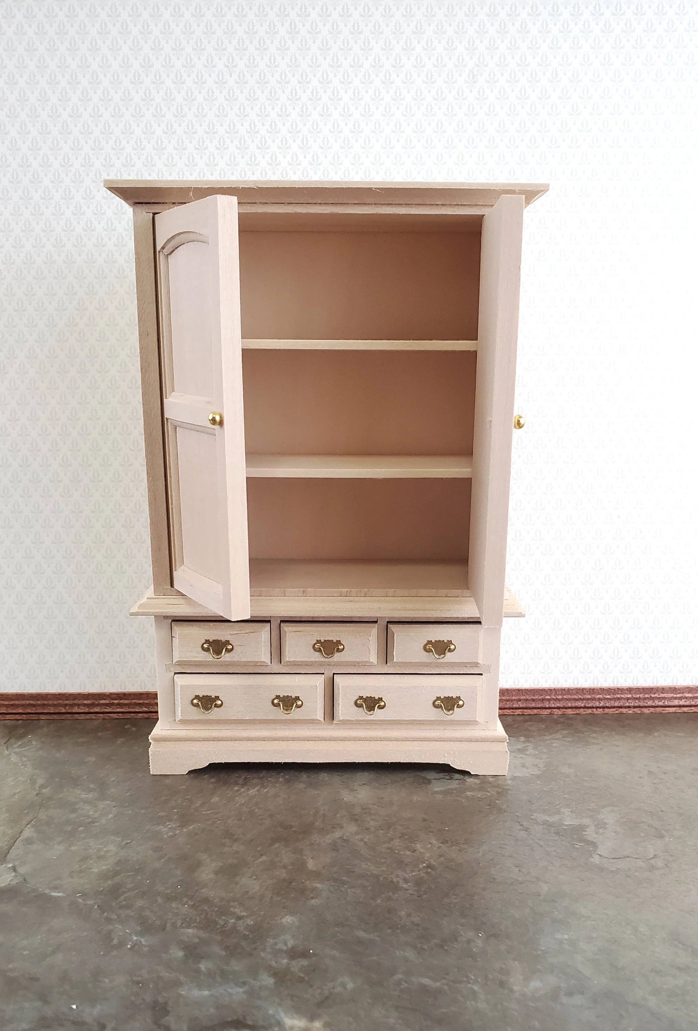 Dollhouse Blanket Cabinet Cupboard Large 1:12 Scale Furniture Unpainted Wood - Image 3
