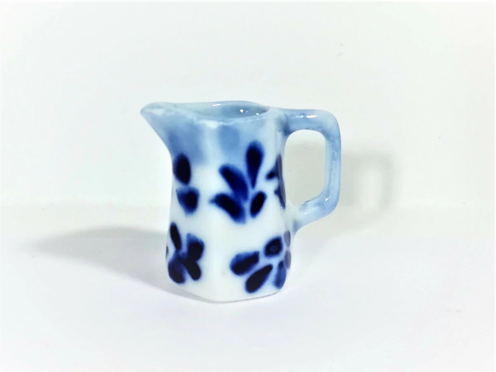 Dollhouse Miniature Blue & White Ceramic Pitcher with Handle 1:12 Scale