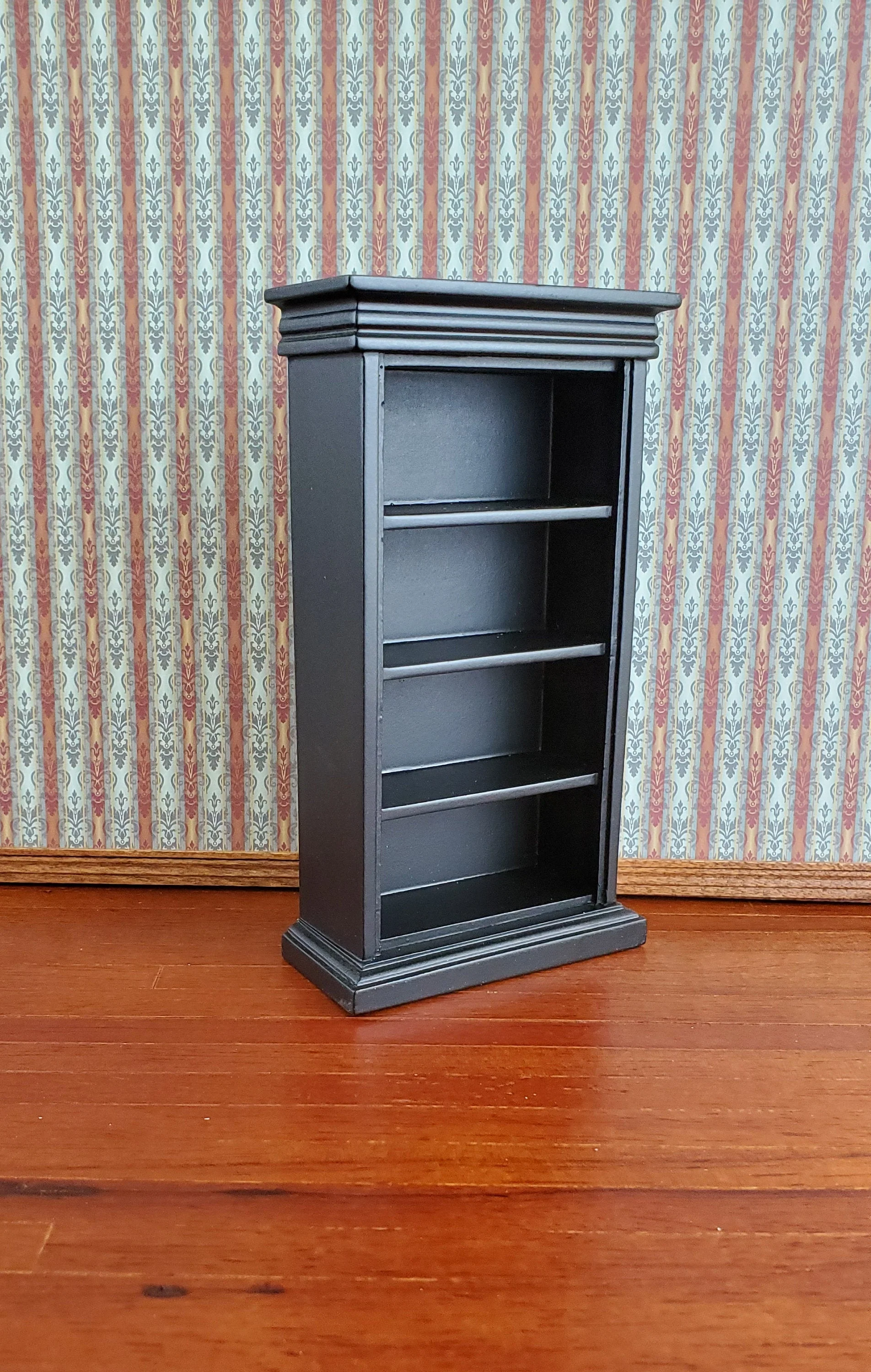 Dollhouse Miniature Bookcase 4 Shelves Black Finish 1:12 Scale Furniture Bookshelf - Image 2