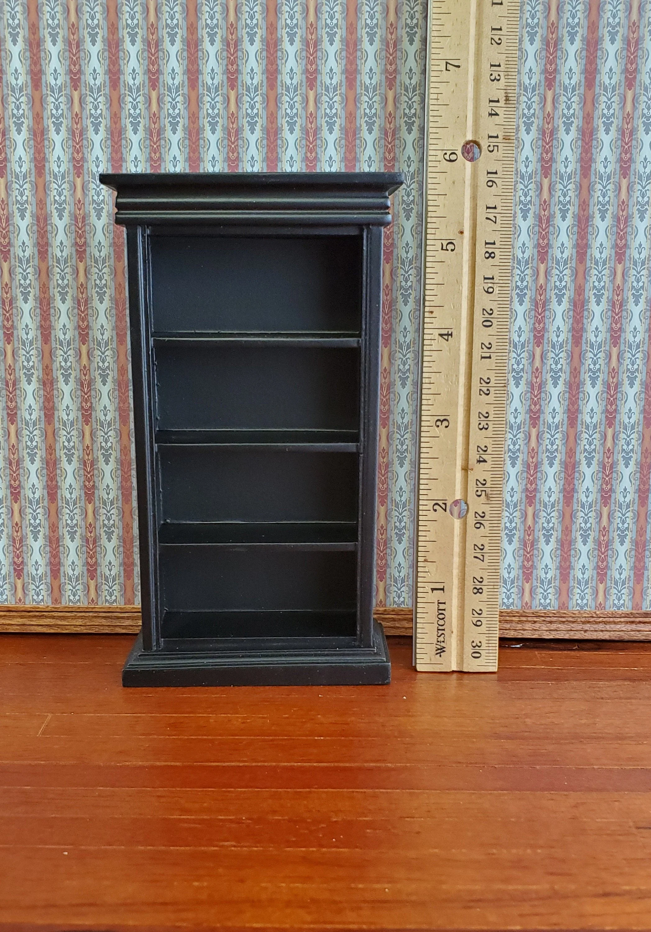 Dollhouse Miniature Bookcase 4 Shelves Black Finish 1:12 Scale Furniture Bookshelf - Image 3