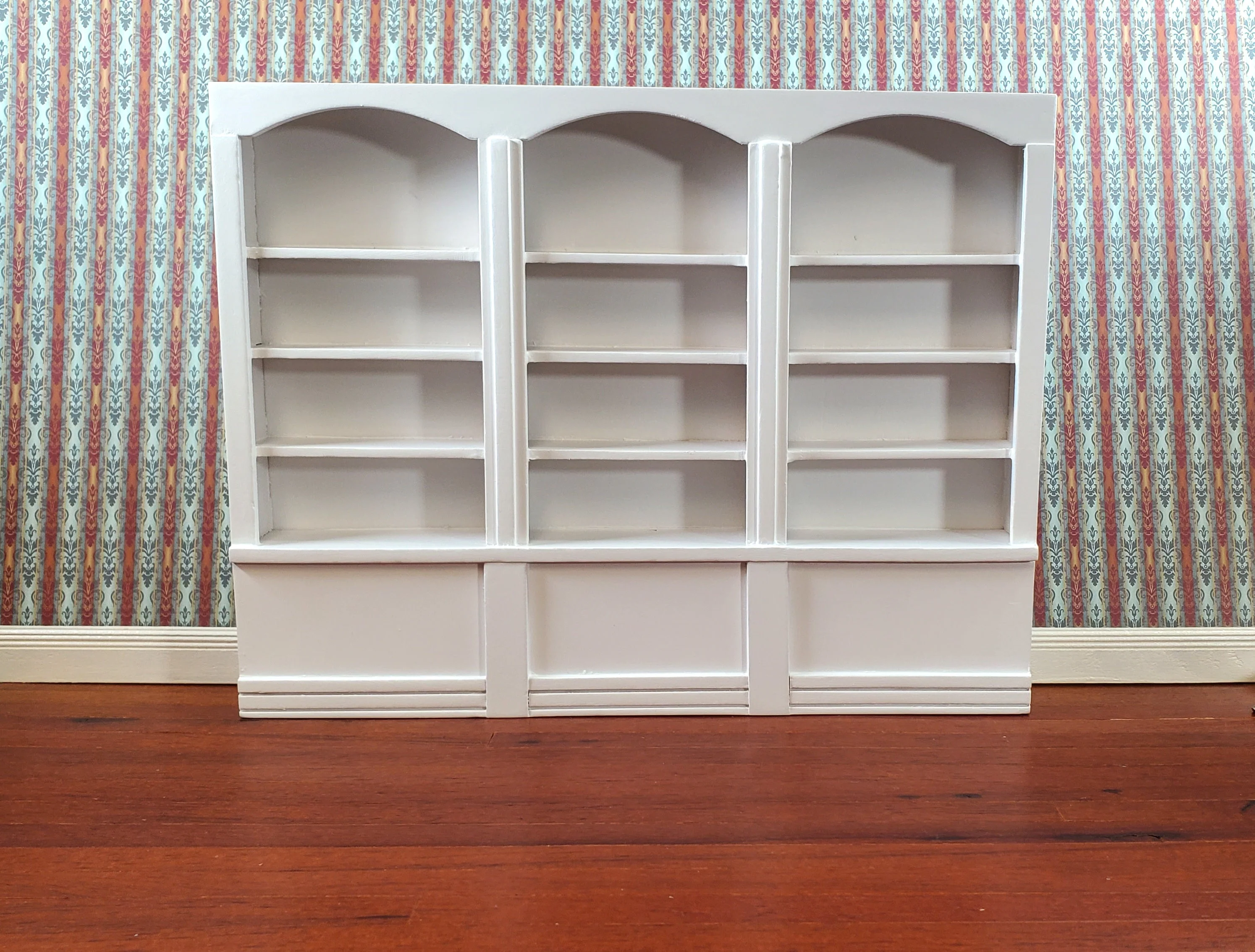 Dollhouse Bookshelf Miniature Bookcase Library Shelf 3 Bay WHITE 1:12 Scale Furniture