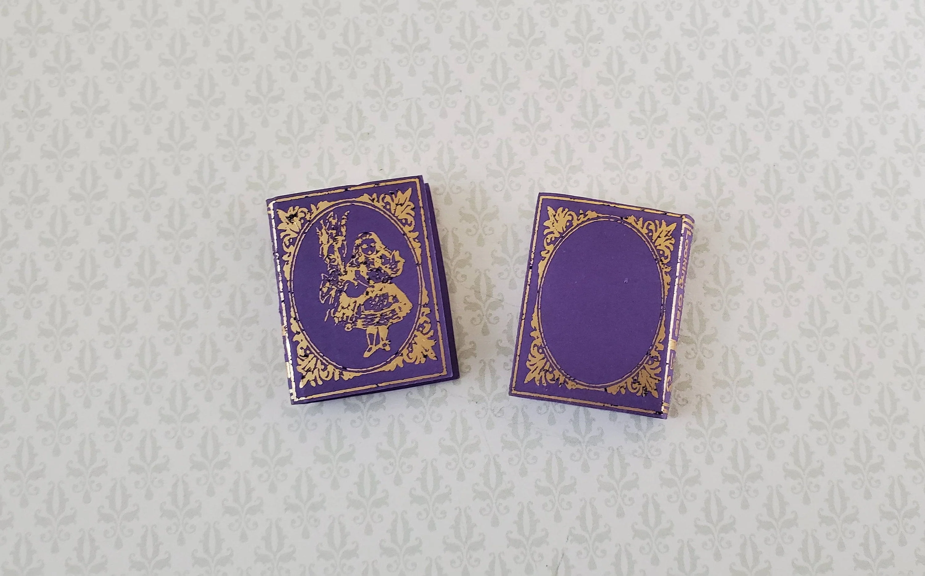 Dollhouse Miniature Books x2 Alice in Wonderland Set Lewis Carroll 1:12 Scale (blank inside) - Image 2
