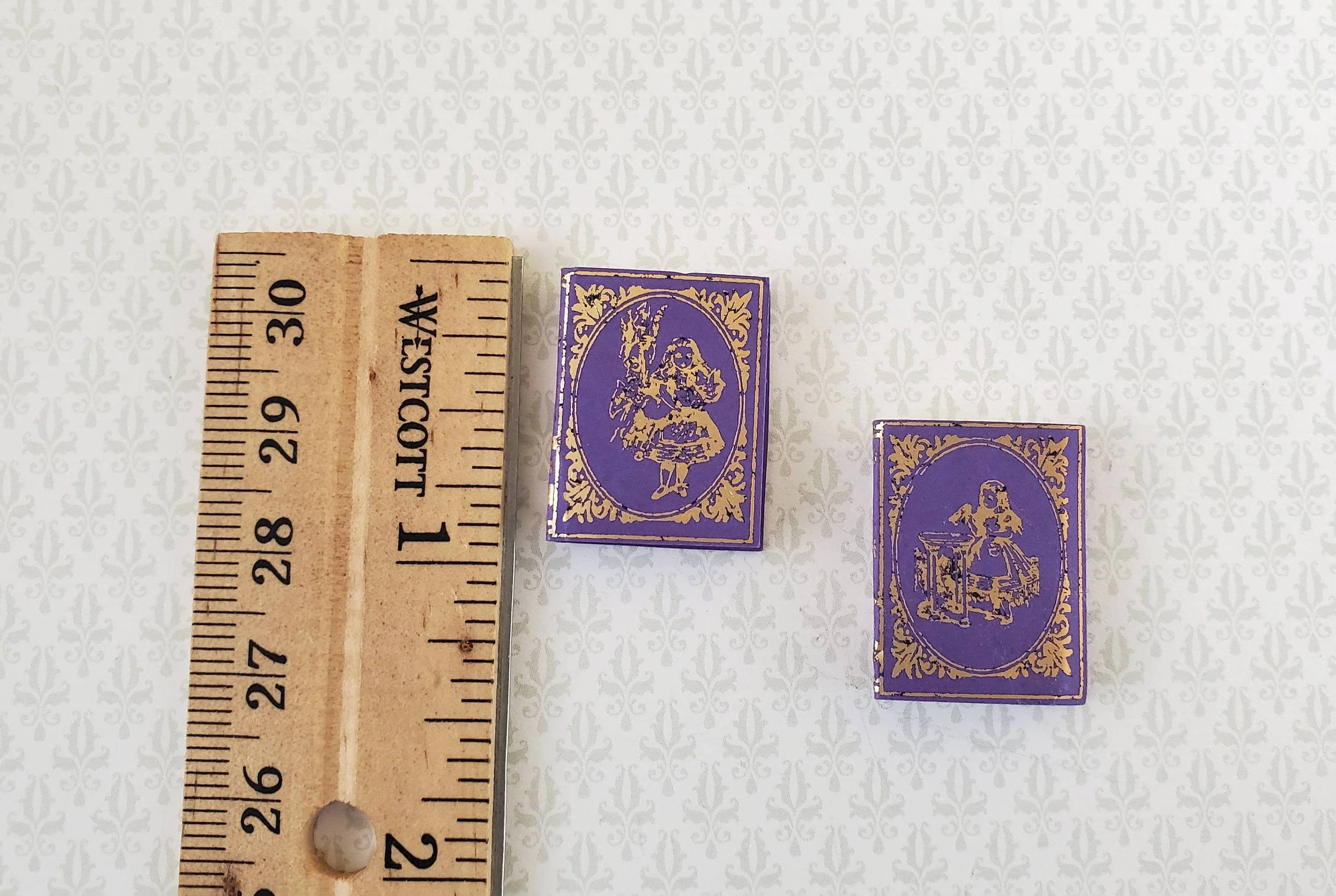 Dollhouse Miniature Books x2 Alice in Wonderland Set Lewis Carroll 1:12 Scale (blank inside) - Image 3