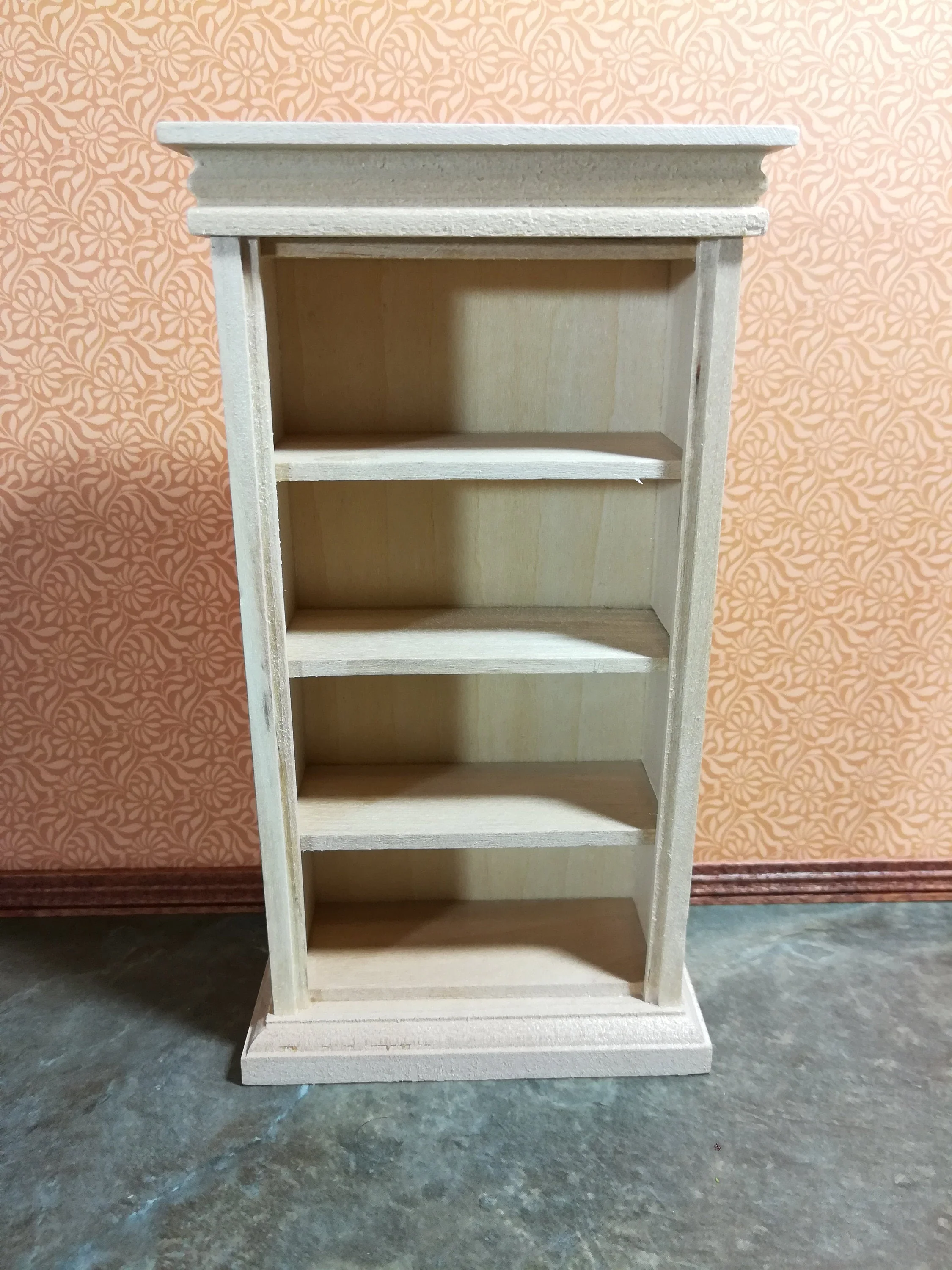Dollhouse Miniature Bookshelf 4 Shelves 1:12 Scale Furniture Bookcase Unpainted - Image 2
