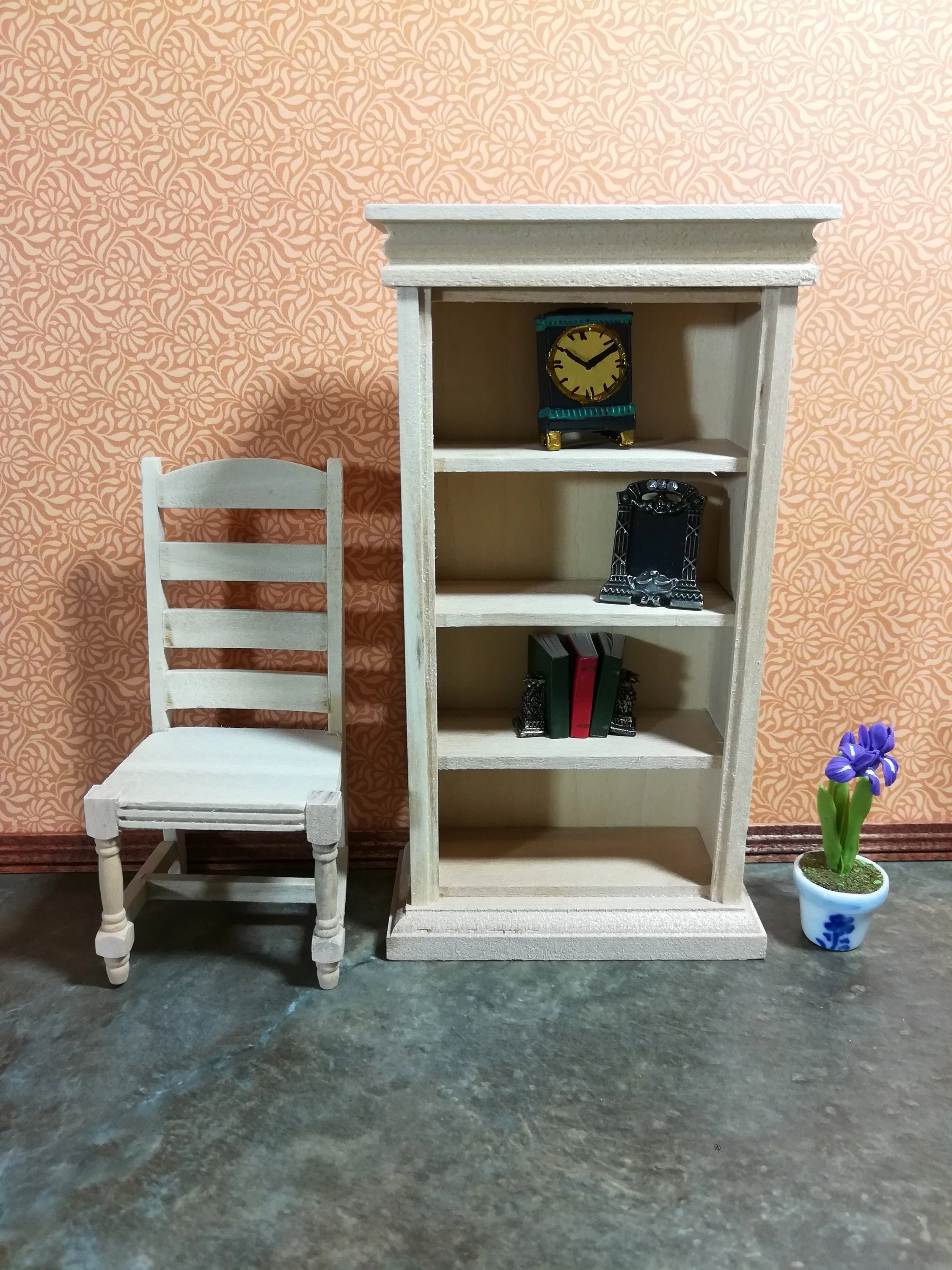 Dollhouse Miniature Bookshelf 4 Shelves 1:12 Scale Furniture Bookcase Unpainted - Image 3