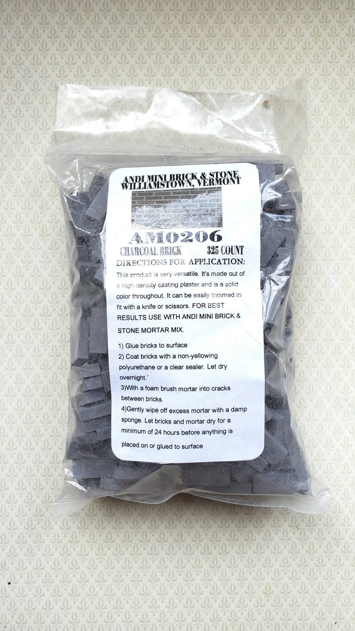 Dollhouse Miniature Bricks Charcoal Gray by Andi Mini Brick & Stone 1:12 Scale 325 Pieces