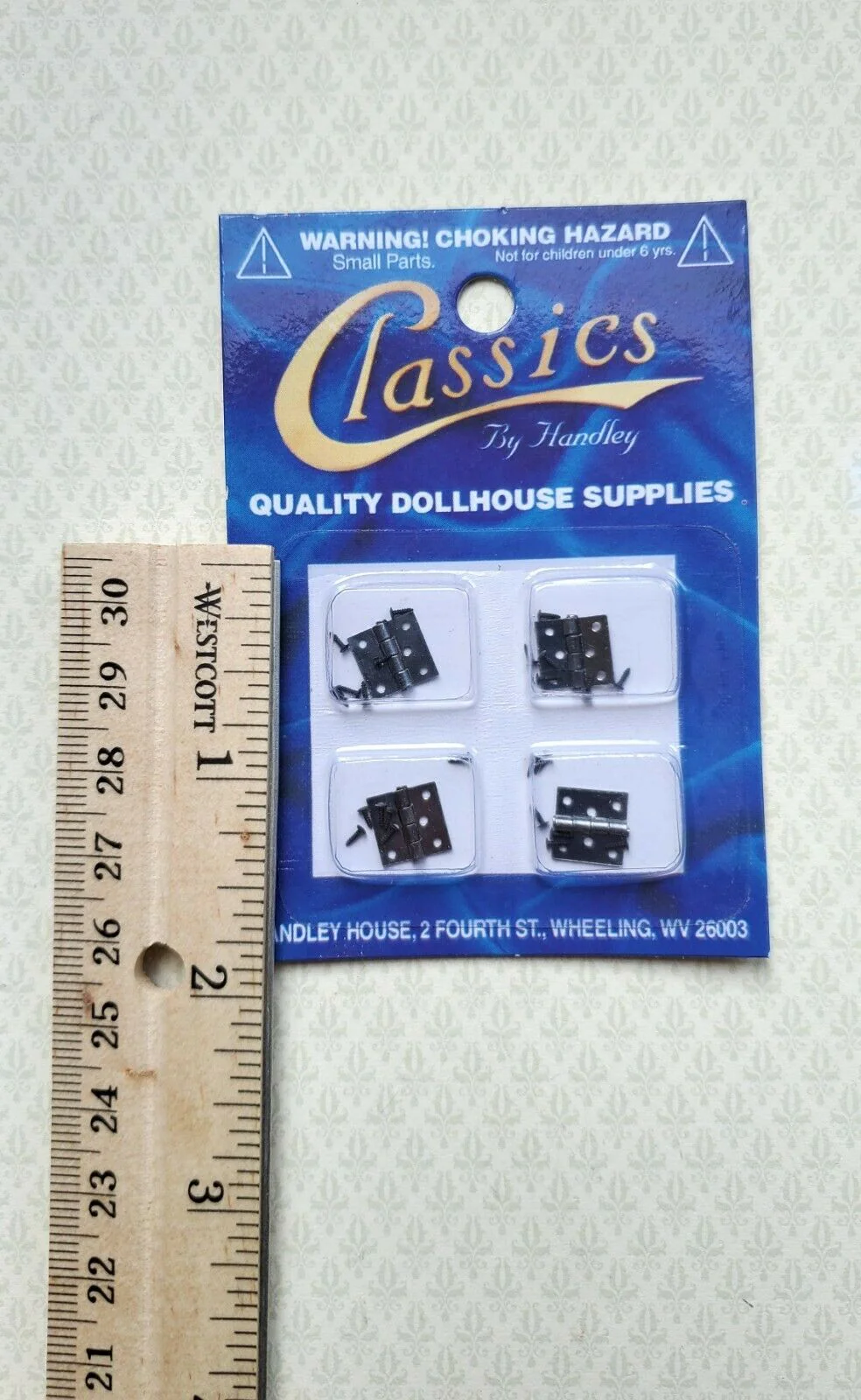Dollhouse Miniature Butt Hinges Working x4 Pewter 1:12 Scale Includes Nails 5642 - Image 2