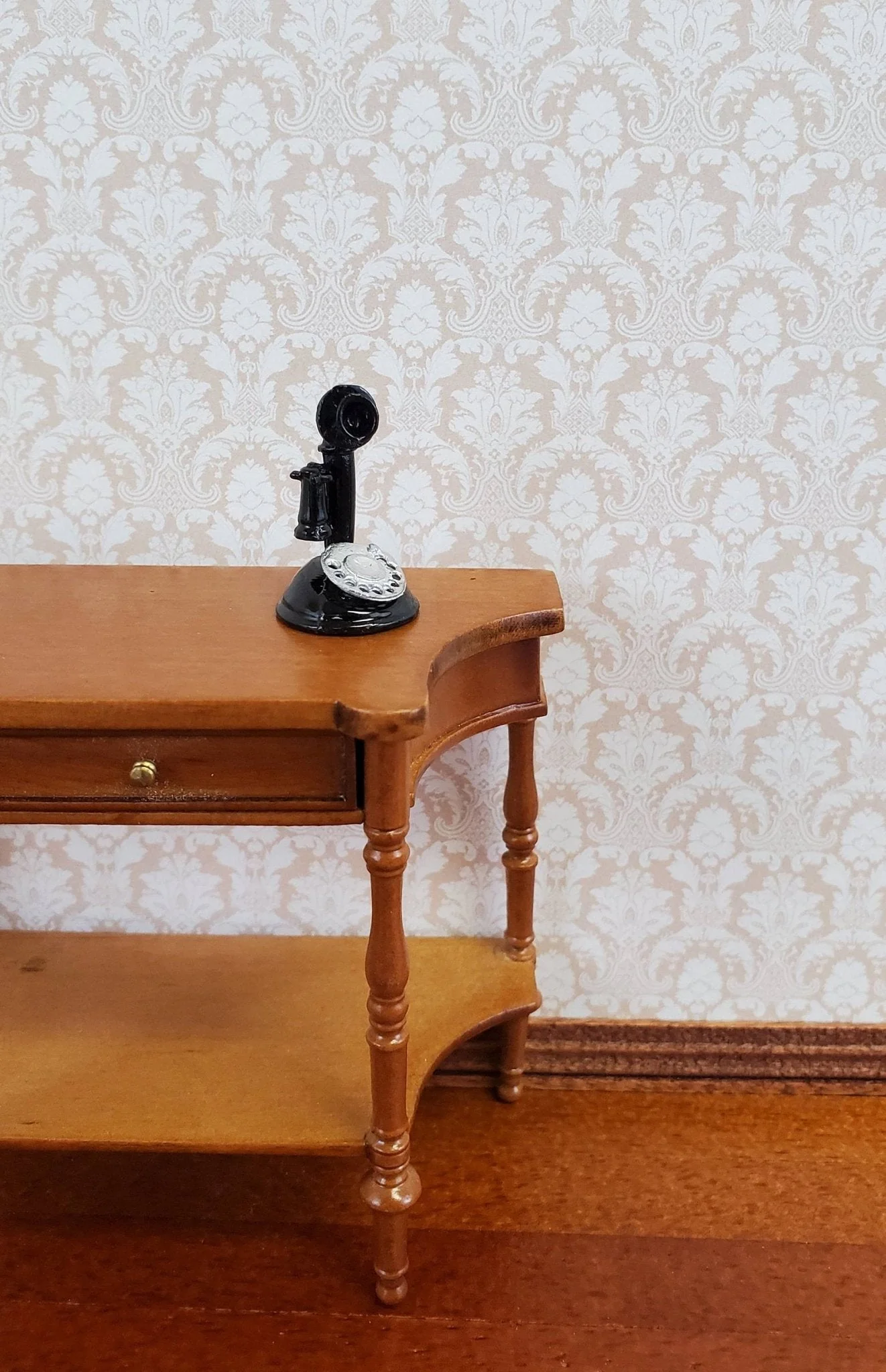 Dollhouse Candlestick Telephone Victorian Black & Silver 1:12 Scale Miniature