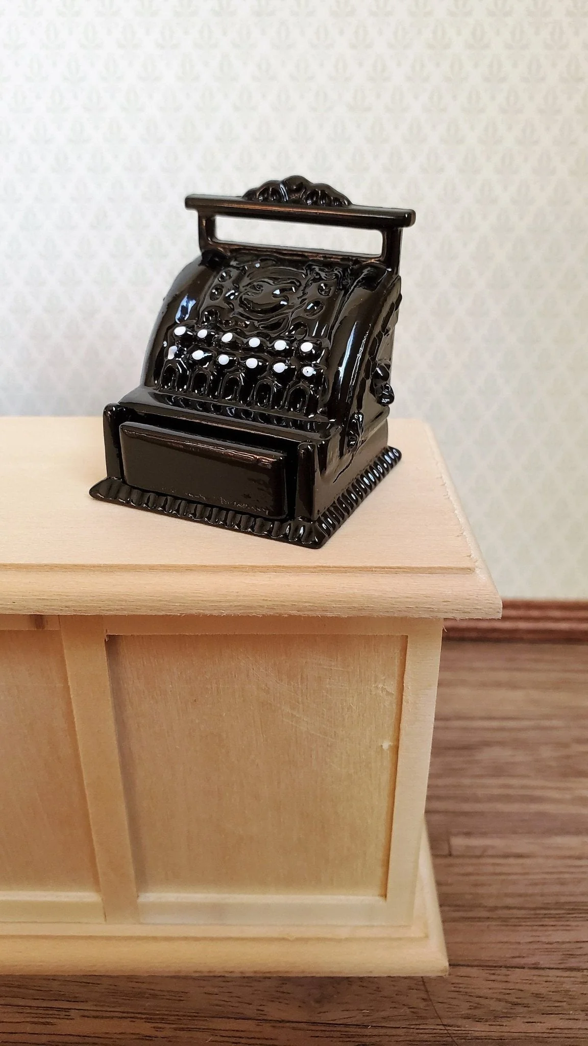 Dollhouse Miniature Cash Register Till Black Vintage Style Metal 1:12 Scale Opening Drawer