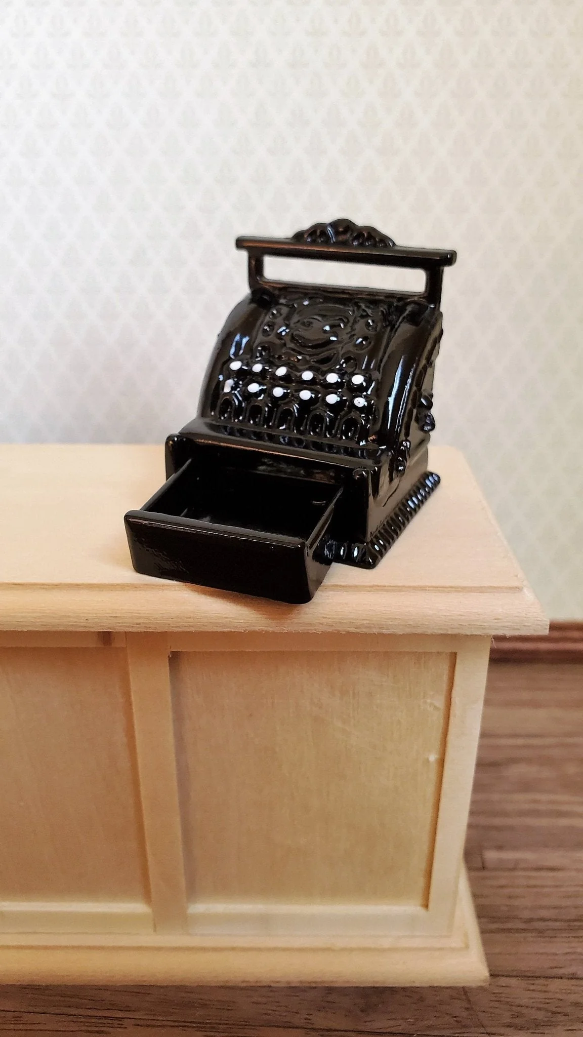 Dollhouse Miniature Cash Register Till Black Vintage Style Metal 1:12 Scale Opening Drawer - Image 2