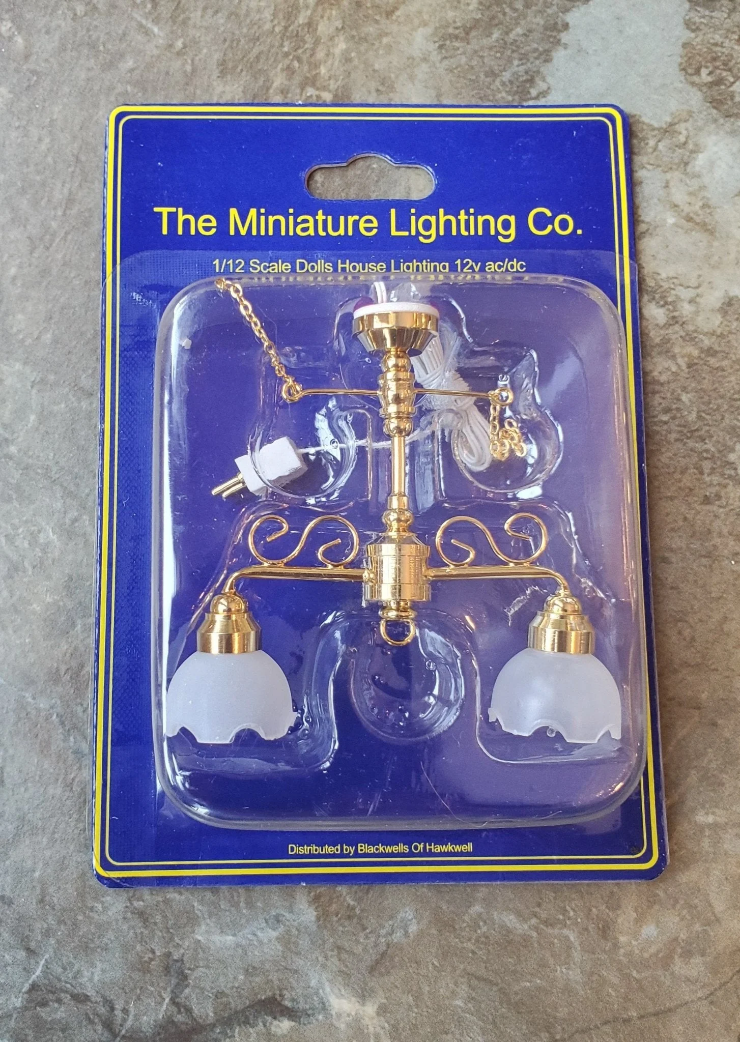 Dollhouse Miniature Ceiling Light 2 Arm Frosted Flower Shade 1:12 Scale 12 Volt - Image 2