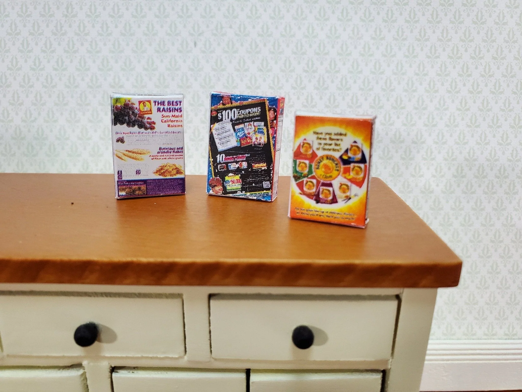 Dollhouse Miniature Cereal Boxes x3 Fruity Pebbles Honey Bunches of Oats 1:12 Scale Kitchen Food - Image 3