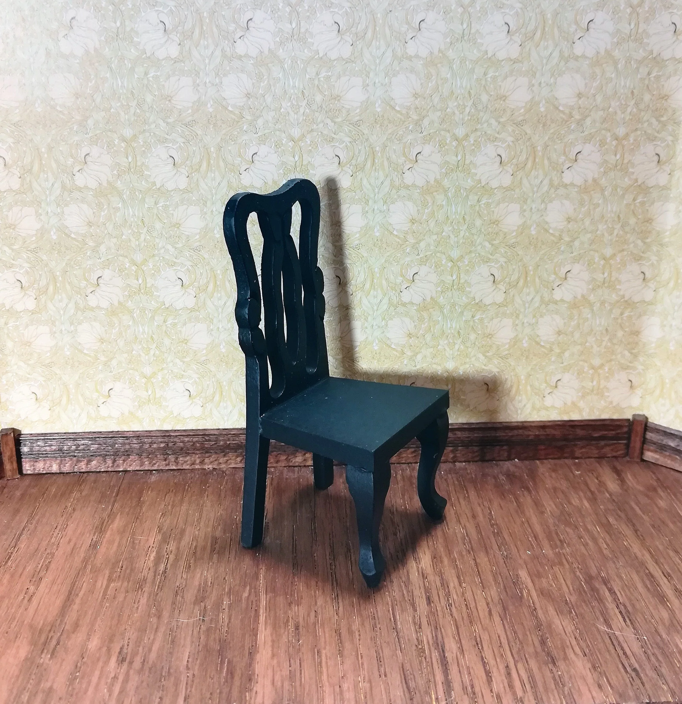 Dollhouse Chair Black Dining or Kitchen Chair 1:12 Scale Miniature Furniture