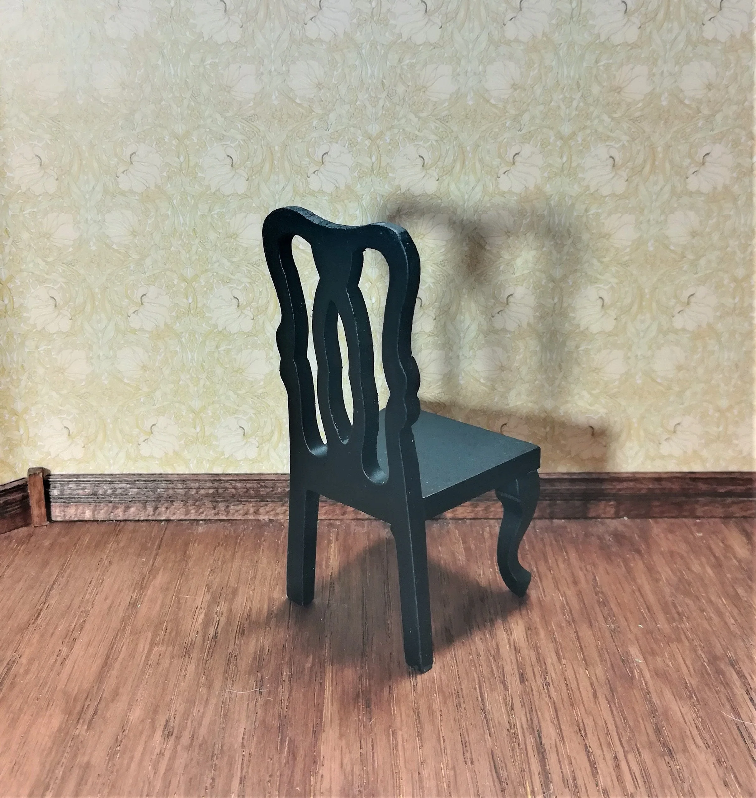 Dollhouse Chair Black Dining or Kitchen Chair 1:12 Scale Miniature Furniture - Image 3