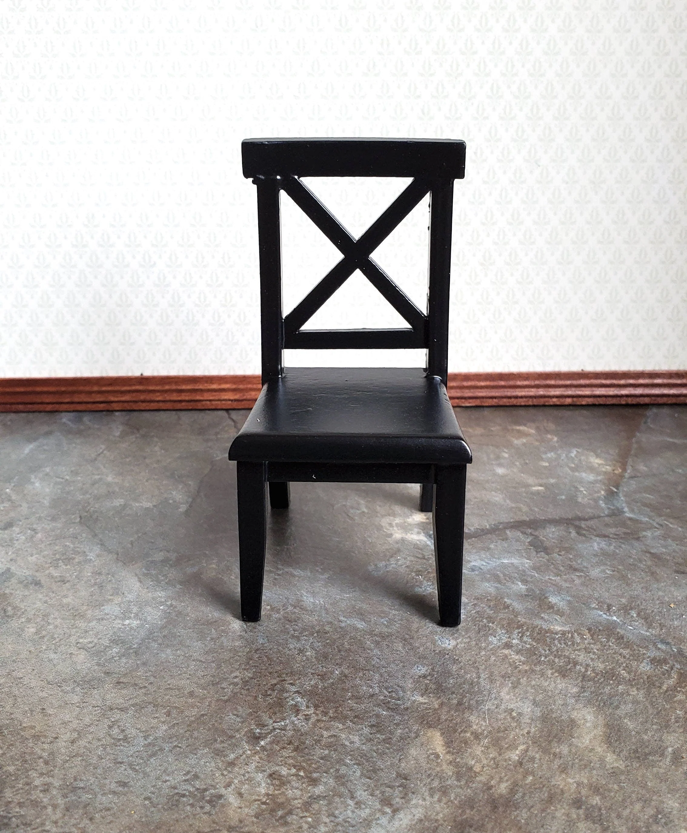 Dollhouse Miniature Chair Kitchen Dining Cross Buck Black Finish Wood 1:12 Scale Furniture - Image 2