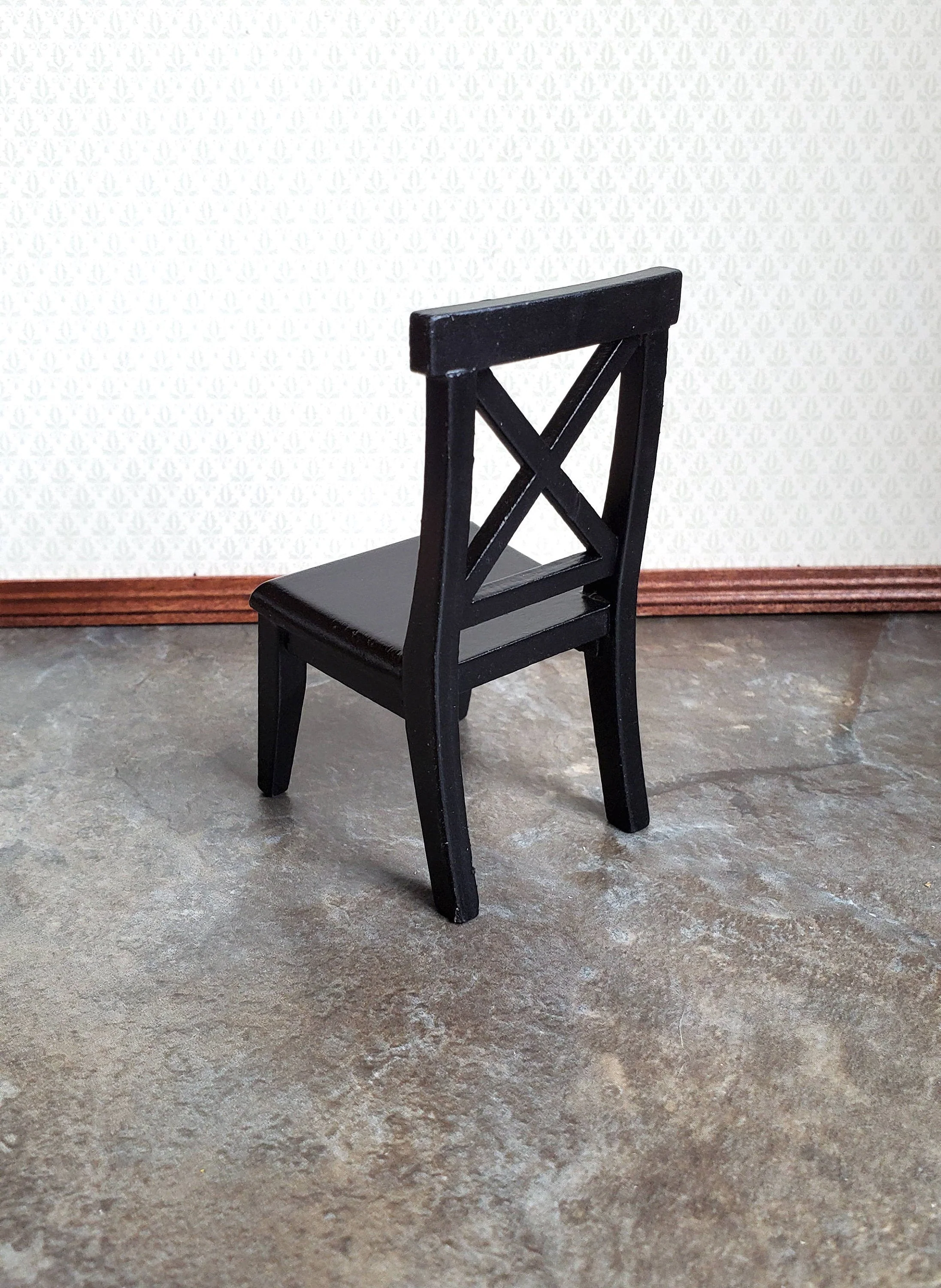 Dollhouse Miniature Chair Kitchen Dining Cross Buck Black Finish Wood 1:12 Scale Furniture - Image 3