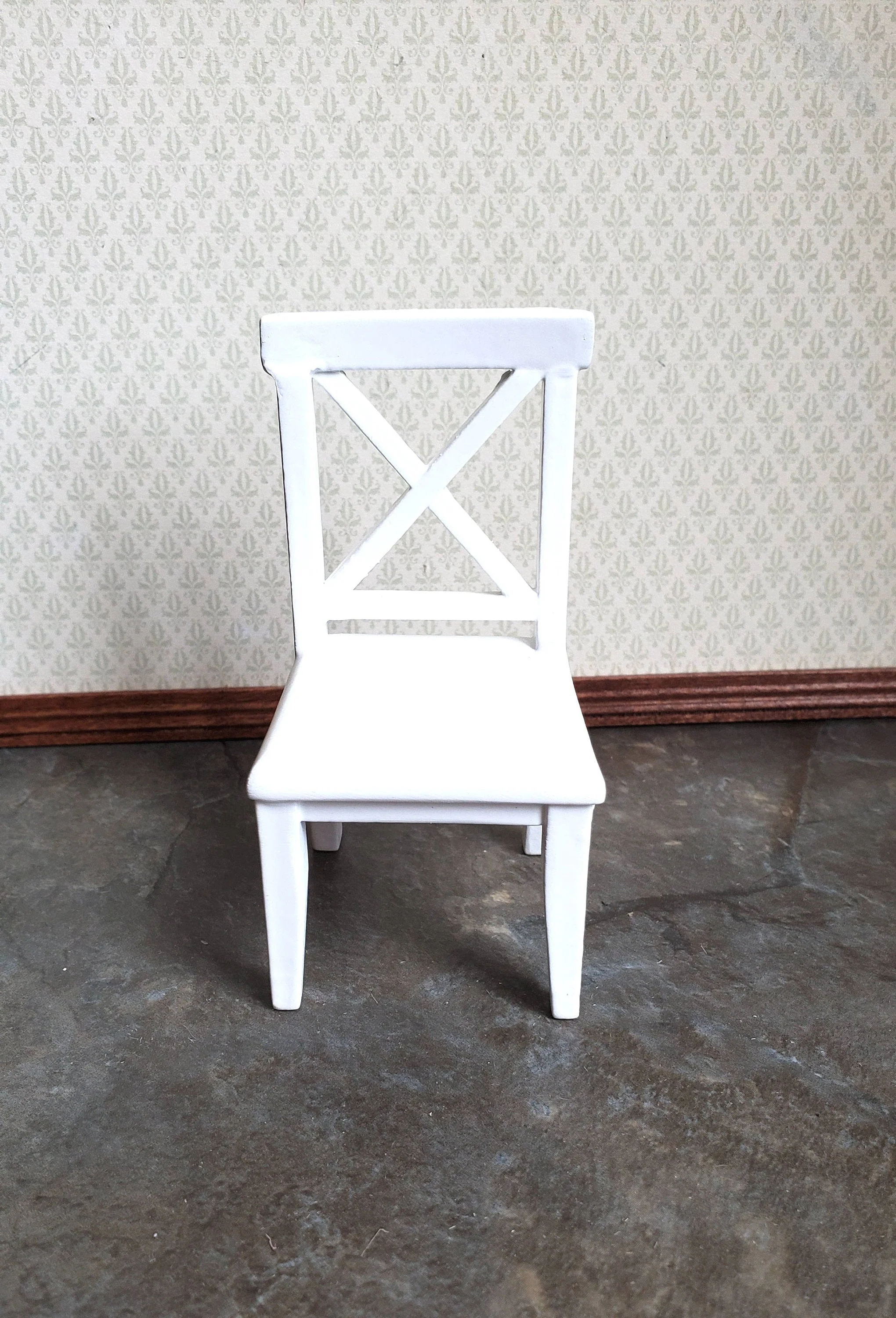 Dollhouse Chair Kitchen Dining Cross Buck White Finish Wood 1:12 Scale Furniture - Image 2
