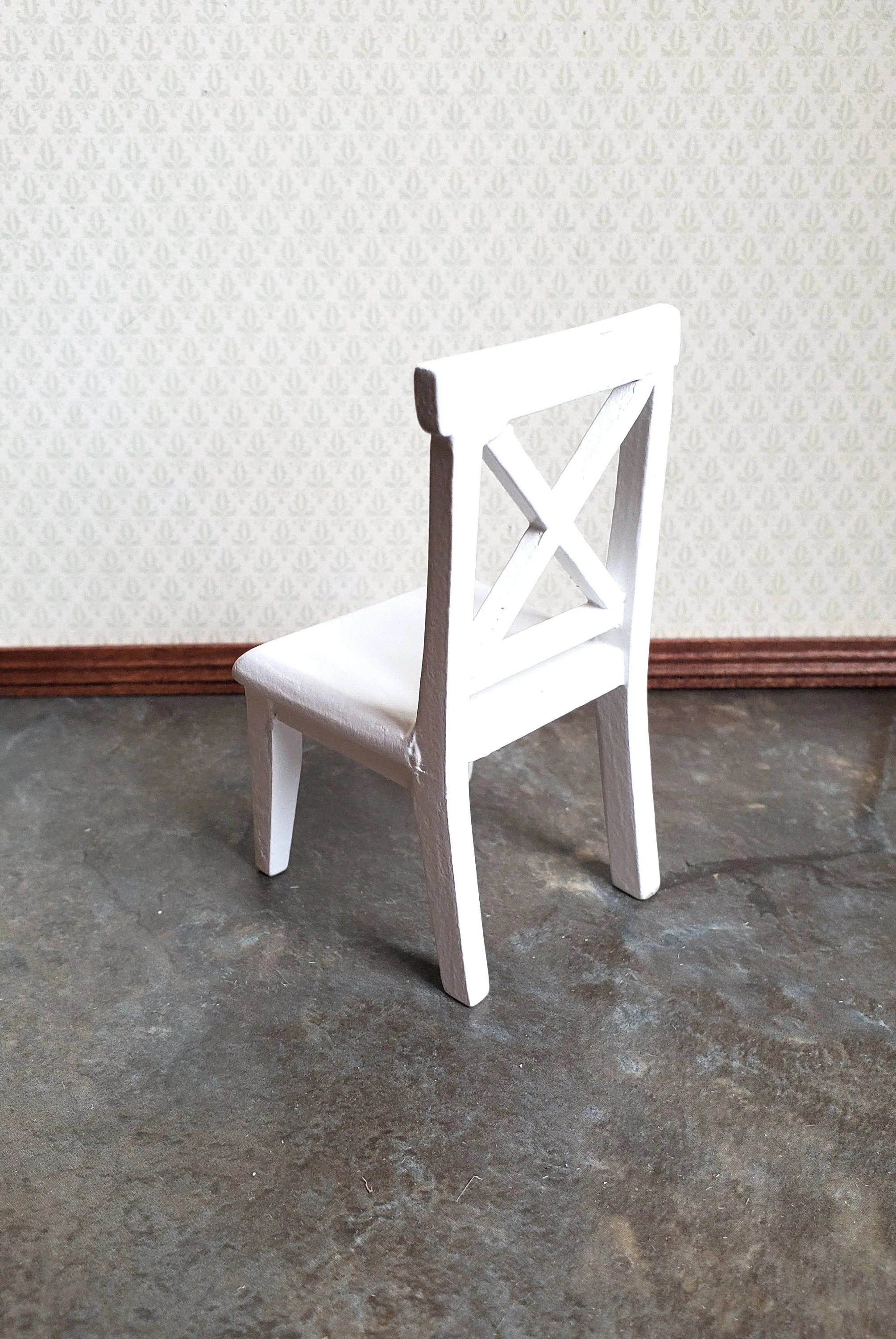 Dollhouse Chair Kitchen Dining Cross Buck White Finish Wood 1:12 Scale Furniture - Image 3