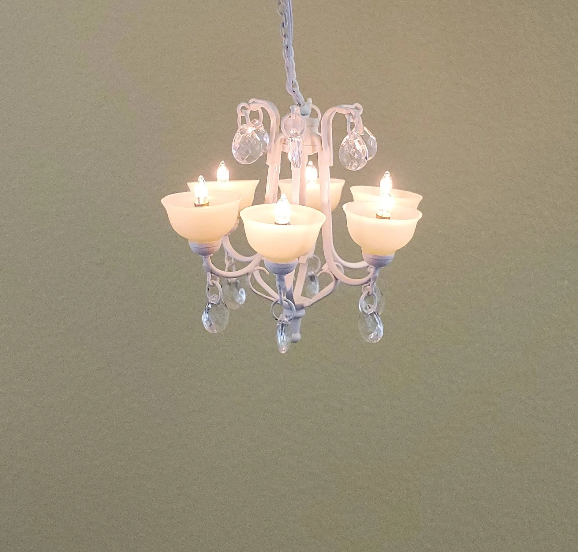 Dollhouse Miniature Chandelier Modern White Metal Crystals 6 Arm Electric 1:12 Scale 12 Volt - Image 3