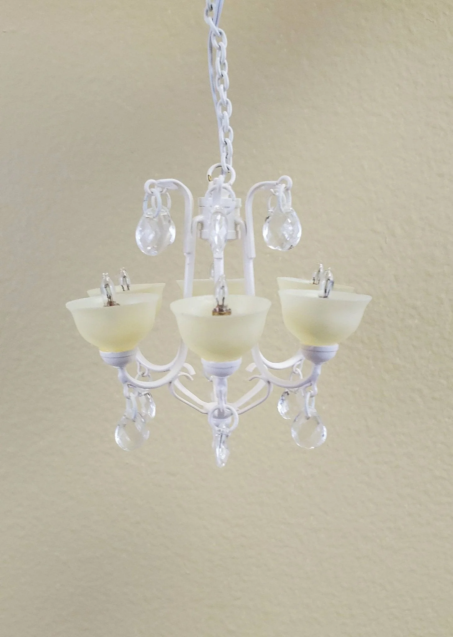 Dollhouse Miniature Chandelier Modern White Metal Crystals 6 Arm Electric 1:12 Scale 12 Volt - Image 5