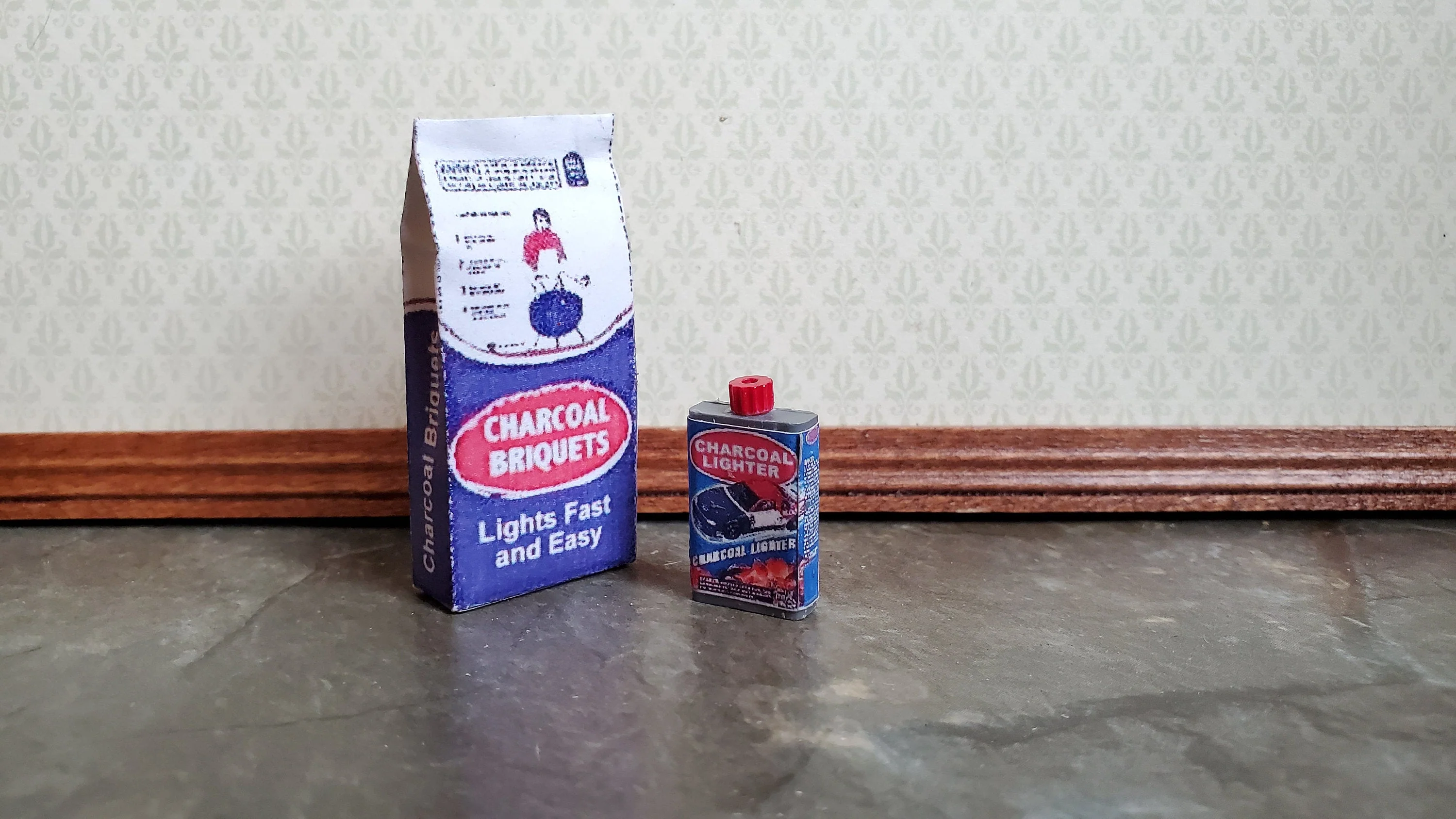 Dollhouse Miniature Charcoal & Lighter Fluid 1:12 Scale BBQ Barbecue Set - Image 2