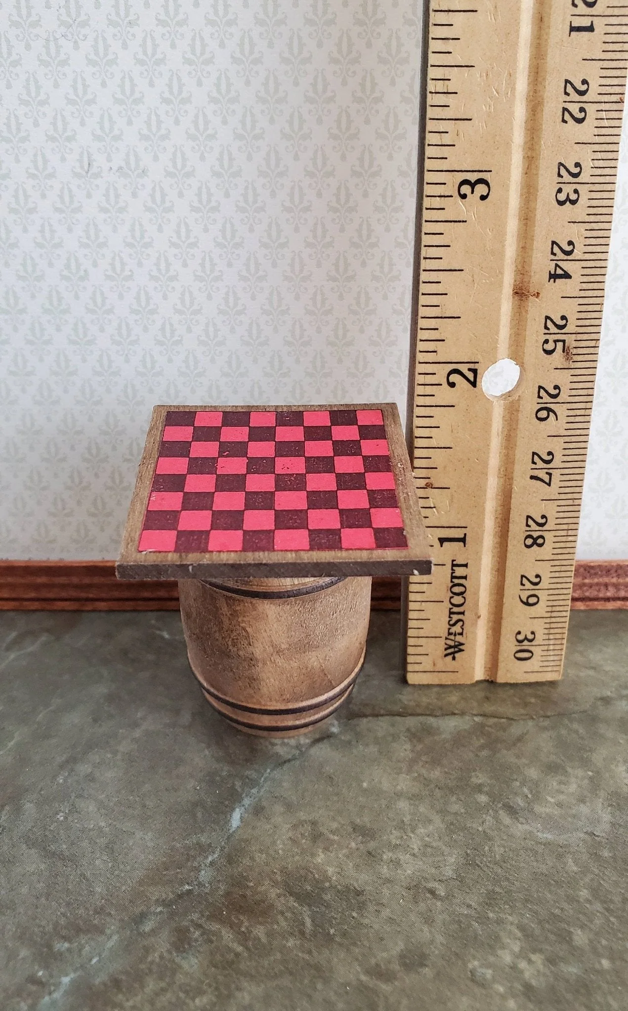Dollhouse Miniature Checker Board on Barrel Distress Painted Wood 1:24 Scale or Small 1/12 - Image 4