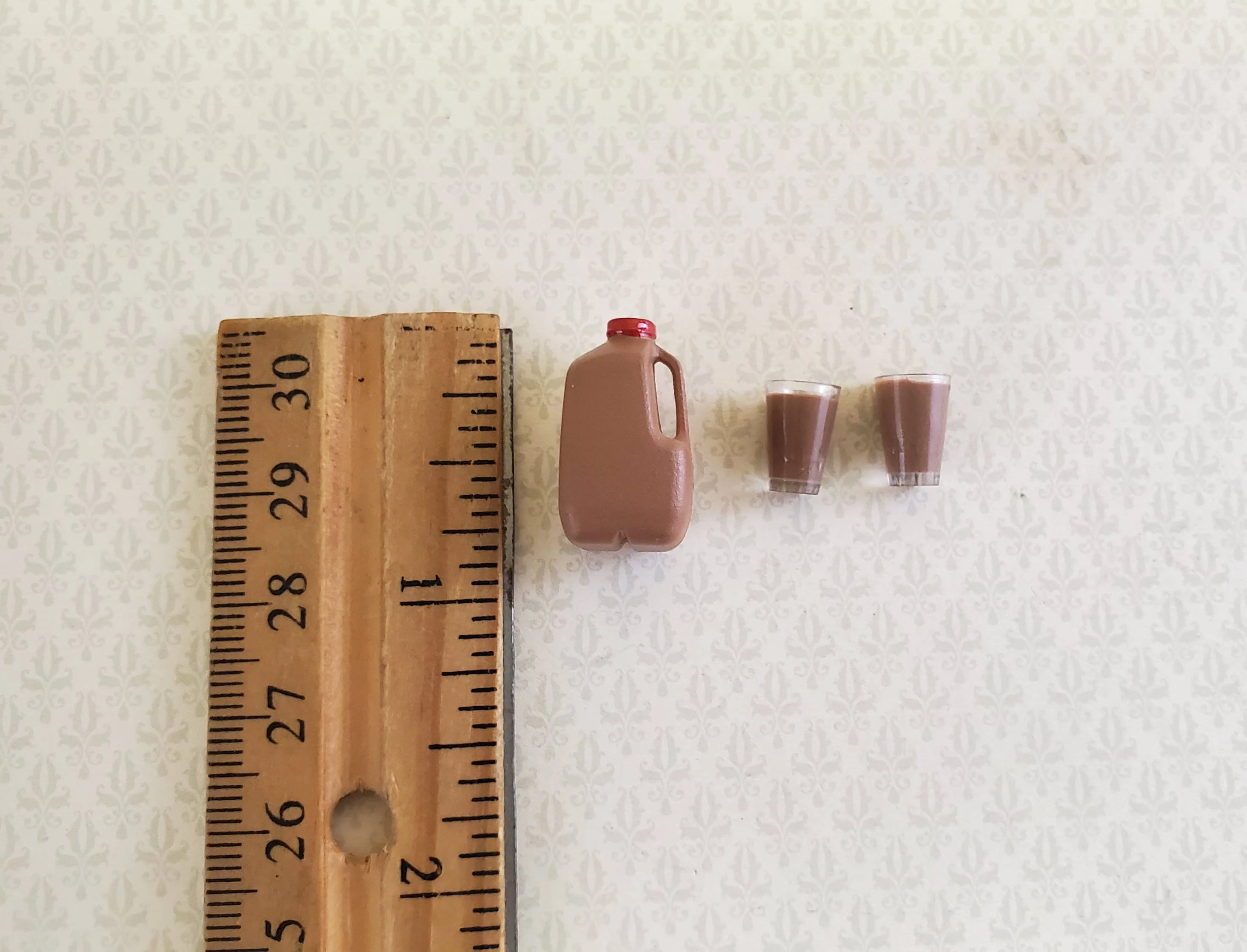 Dollhouse Miniature Chocolate Milk Gallon Jug with 2 Filled Glasses 1:12 Scale Food Kitchen Accessory - Image 2
