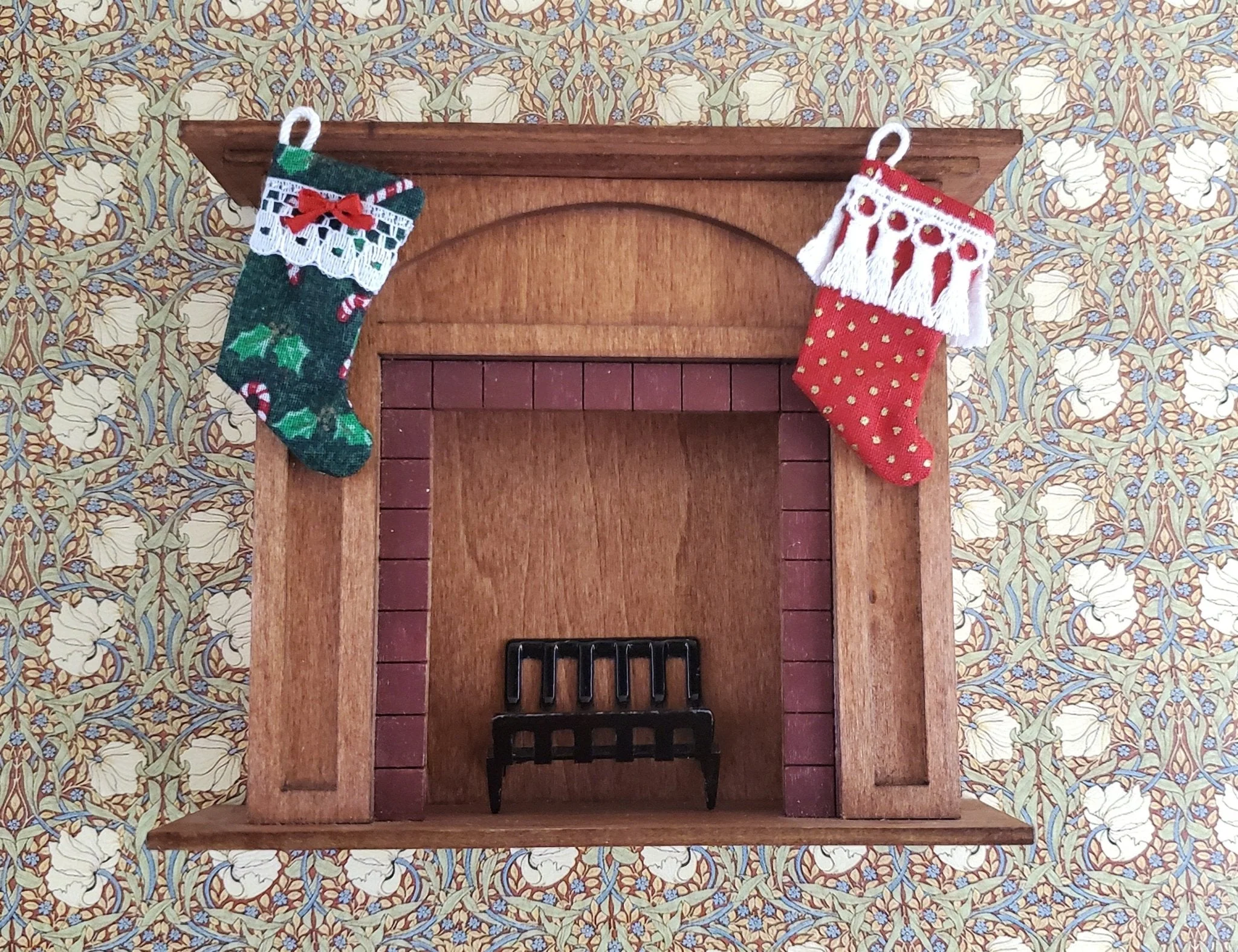 Dollhouse Miniature Christmas Stocking Red with White Tassels Handmade 1:12 Scale - Image 3