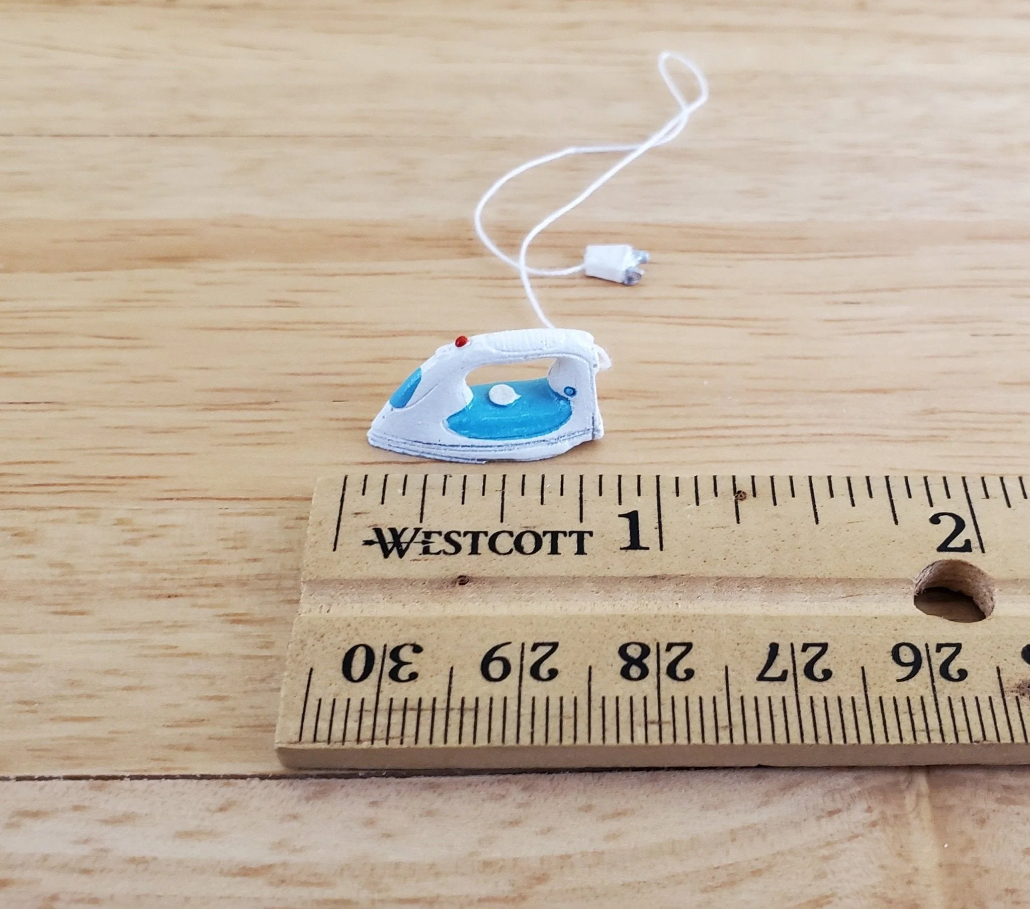 Dollhouse Miniature Clothes Iron Modern Style White Blue with Plug 1:12 Scale - Image 3