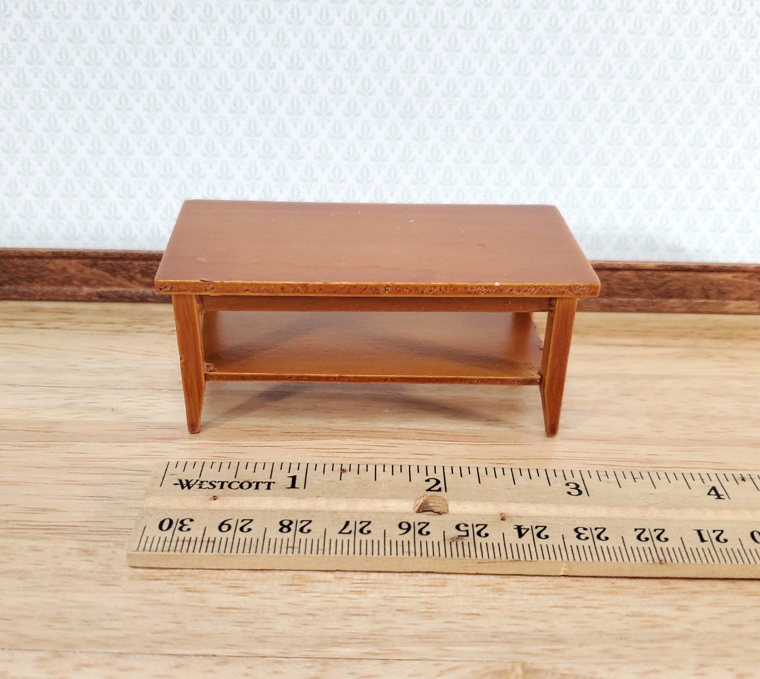 Dollhouse Miniature Coffee Table with Shelf Walnut Finish 1:12 Scale Furniture - Image 3