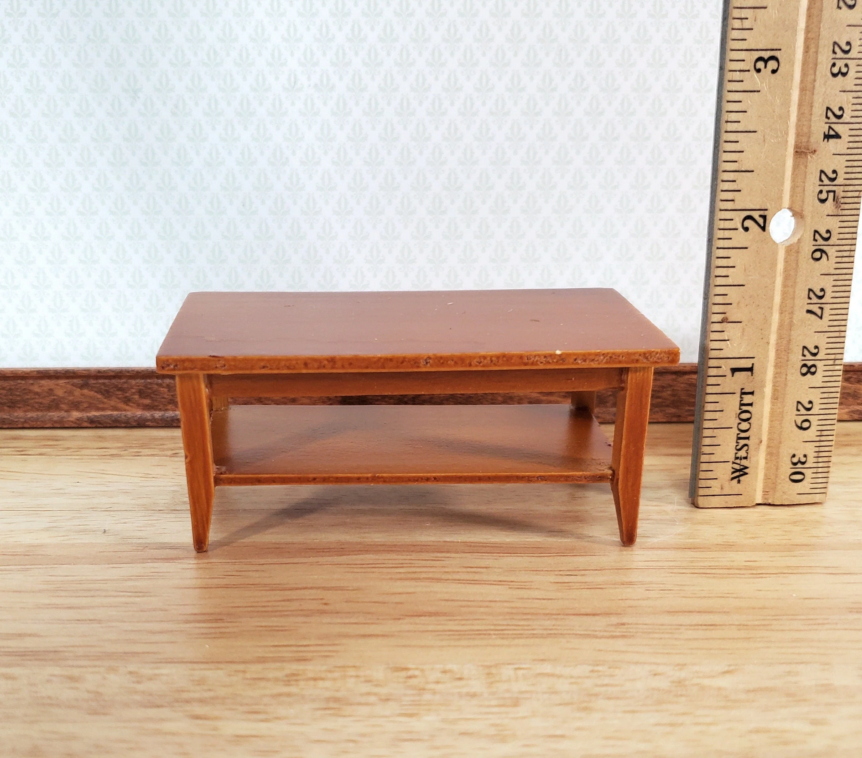 Dollhouse Miniature Coffee Table with Shelf Walnut Finish 1:12 Scale Furniture - Image 4