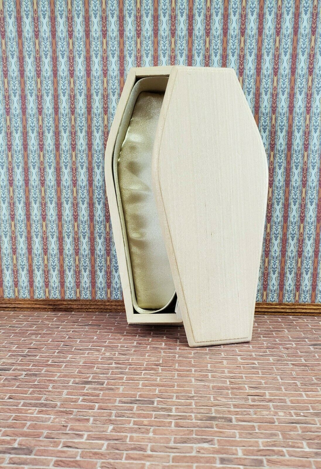 Dollhouse Miniature Coffin Opens Lined Unpainted Wood 1:12 Scale 6 3/4" - Image 3