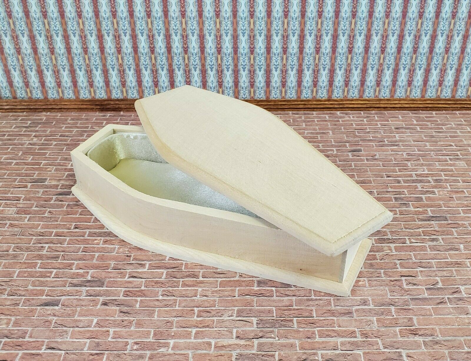 Dollhouse Miniature Coffin Opens Lined Unpainted Wood 1:12 Scale 6 3/4" - Image 4