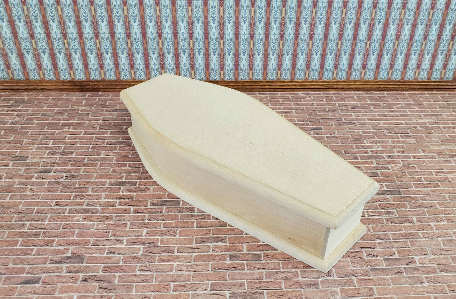 Dollhouse Miniature Coffin Opens Lined Unpainted Wood 1:12 Scale 6 3/4" - Image 7