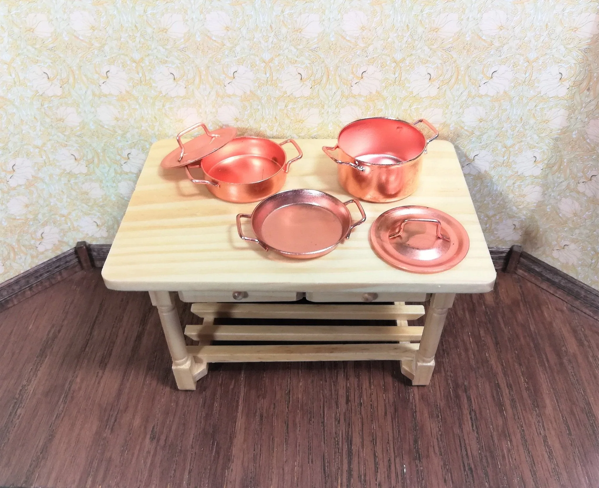 Dollhouse Miniature Copper Pots & Pans Stock Soup Saute Removable Lids 1:12 Scale - Image 2