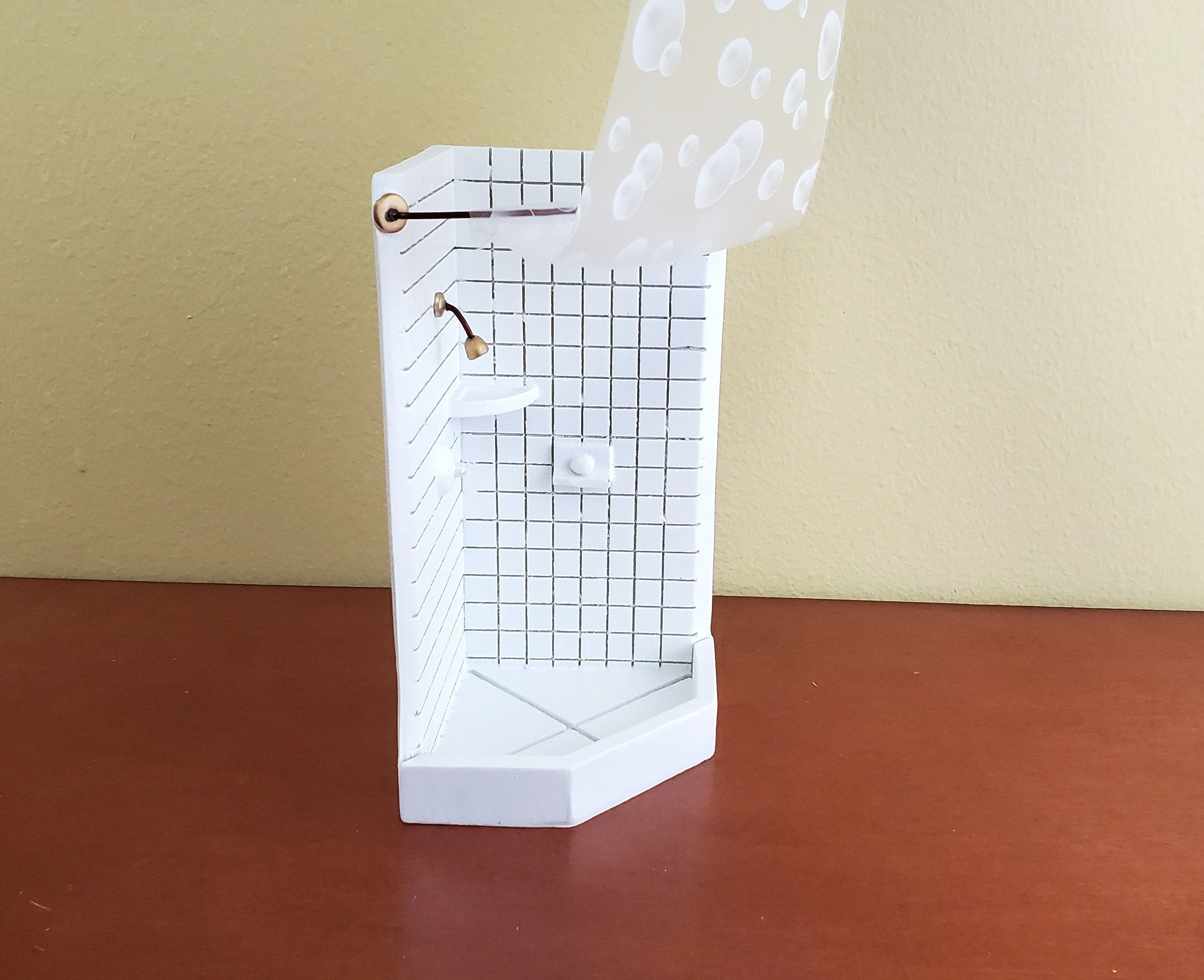 Dollhouse Corner Shower Modern 1:12 Scale Miniature Bathroom White Tile - Image 2