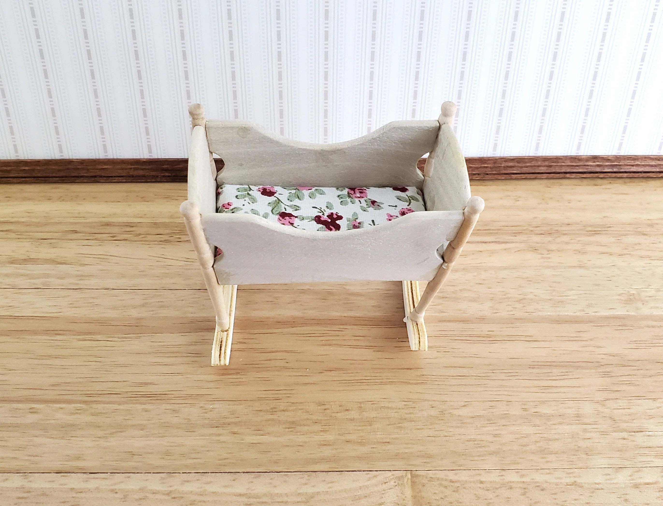 Dollhouse Miniature Cradle Crib for Nursery Wood Rocking 1:12 Scale Nursery Unpainted - Image 2