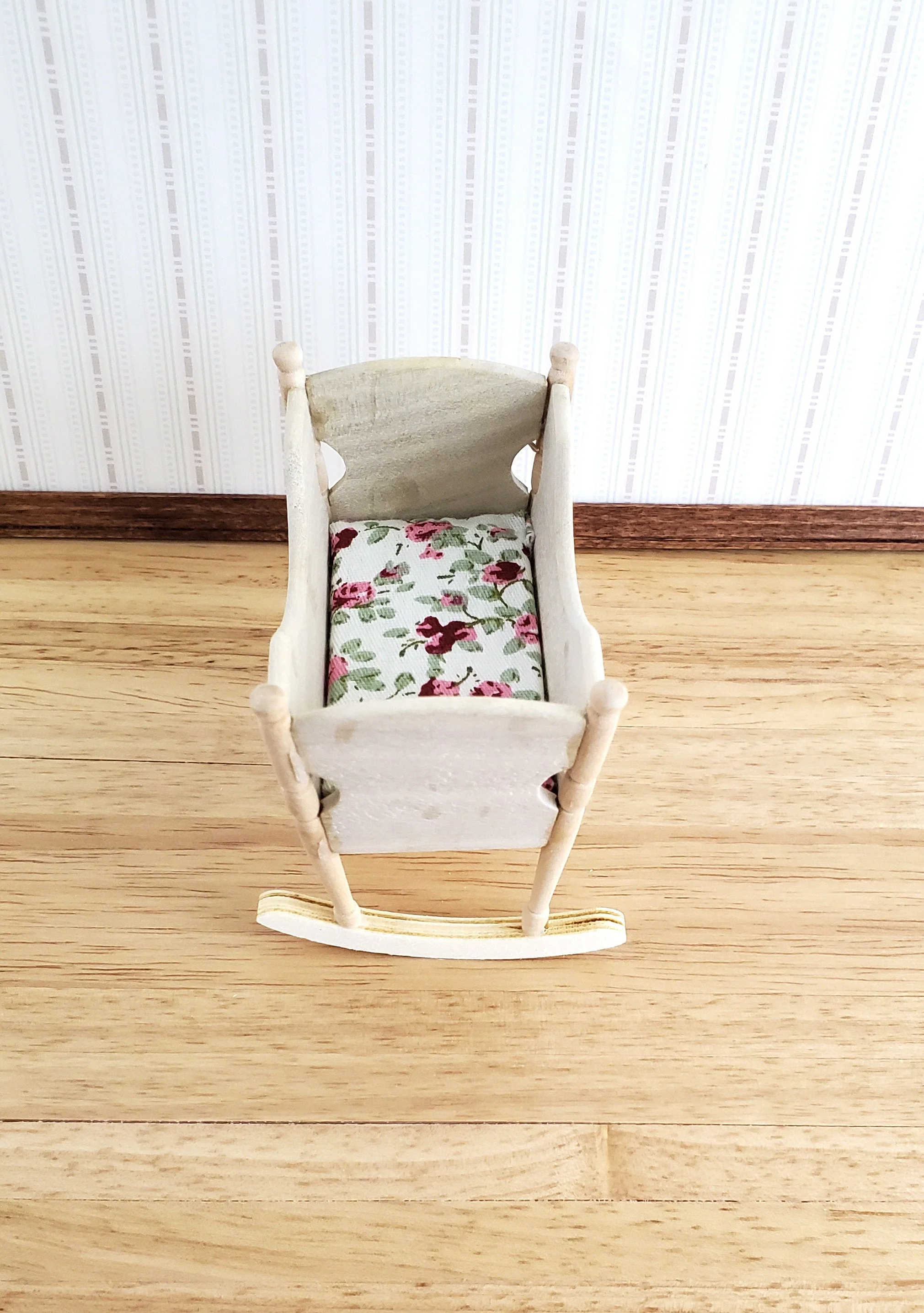 Dollhouse Miniature Cradle Crib for Nursery Wood Rocking 1:12 Scale Nursery Unpainted - Image 3