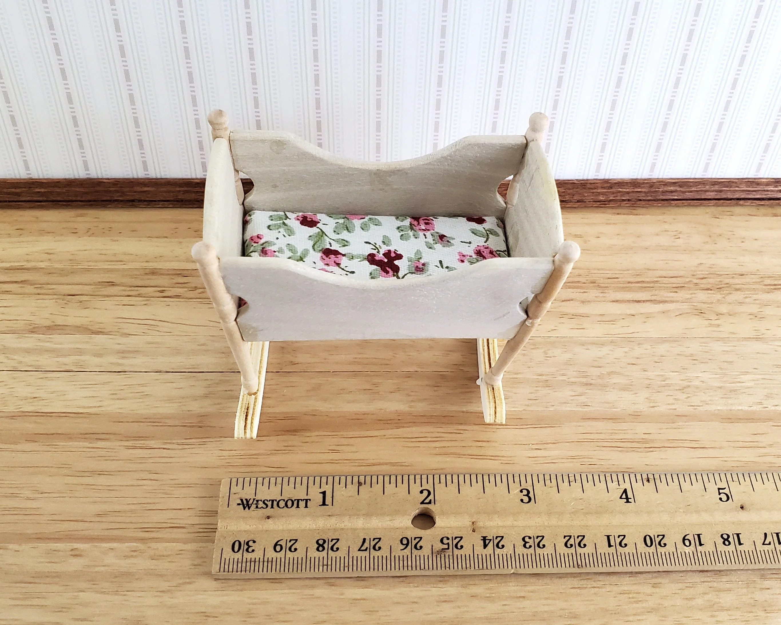 Dollhouse Miniature Cradle Crib for Nursery Wood Rocking 1:12 Scale Nursery Unpainted - Image 4