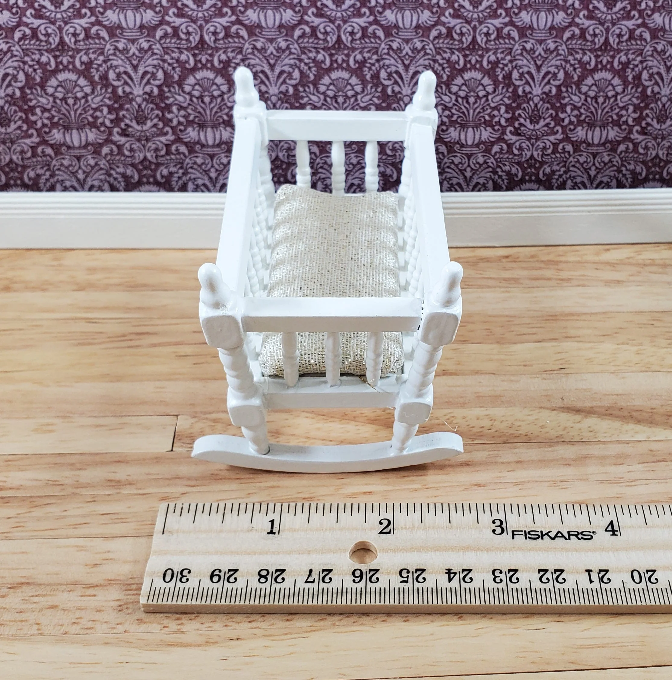 Dollhouse Miniature Cradle Crib for Nursery Wood WHITE1:12 Scale Furniture - Image 4